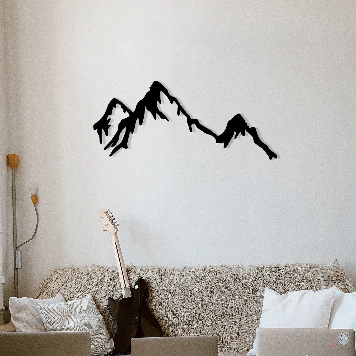 Decoratiune perete MOUNTAIN, negru, metal, 70x30 cm