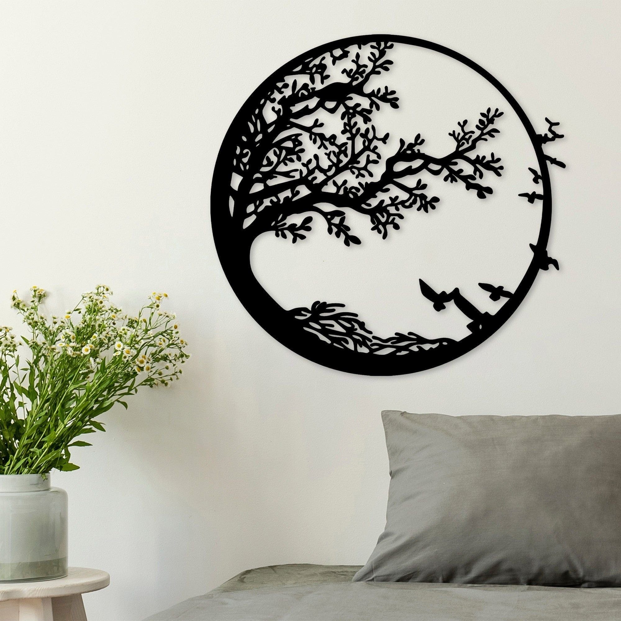Decoratiune perete Night, negru, metal 68x2x66 cm