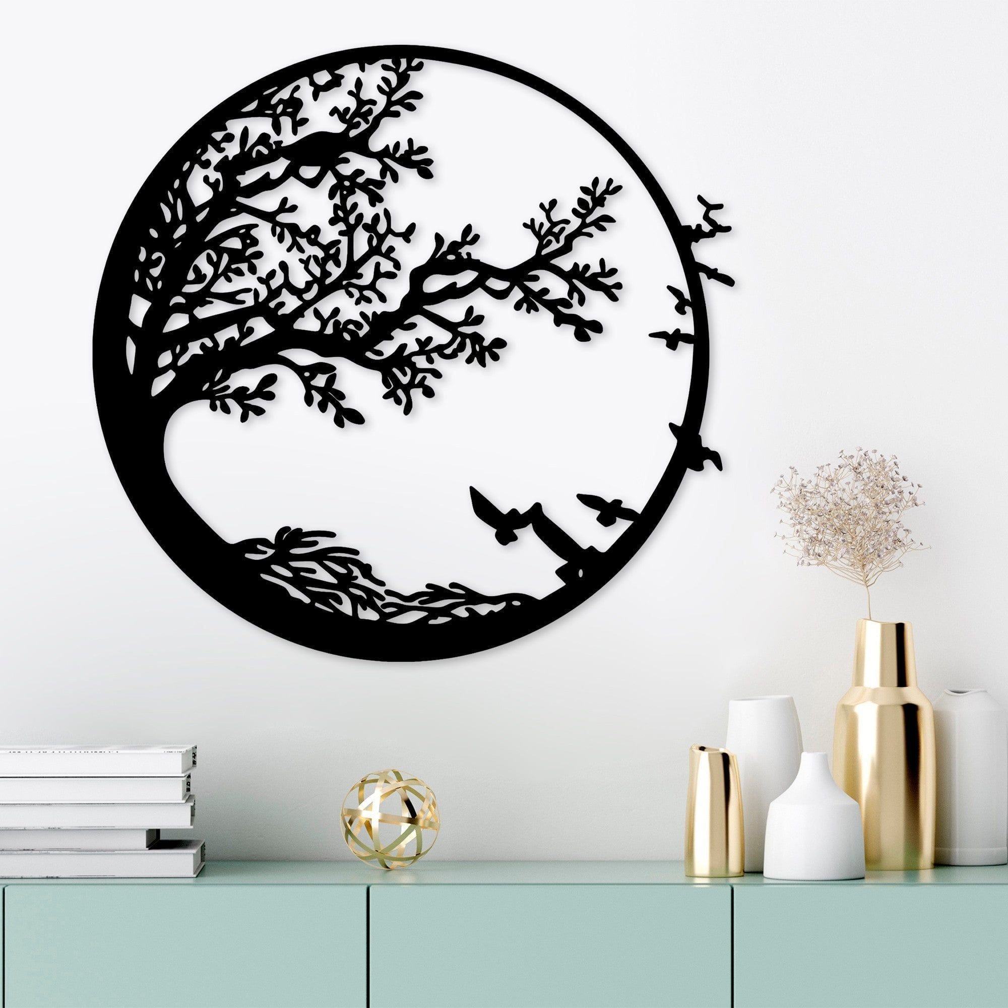 Decoratiune perete Night, negru, metal 68x2x66 cm