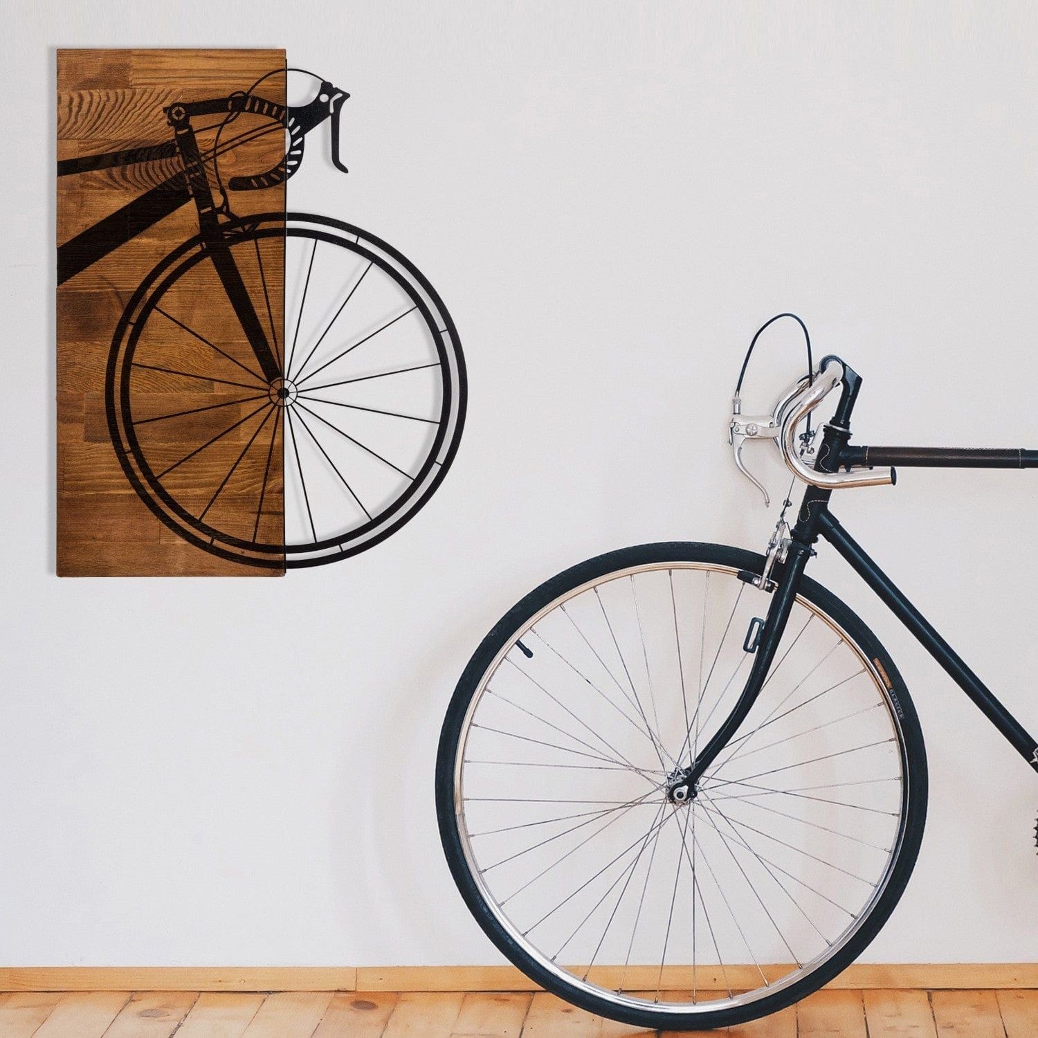 Decoratiune perete, nuc/negru, lemn/metal, 40x58 cm