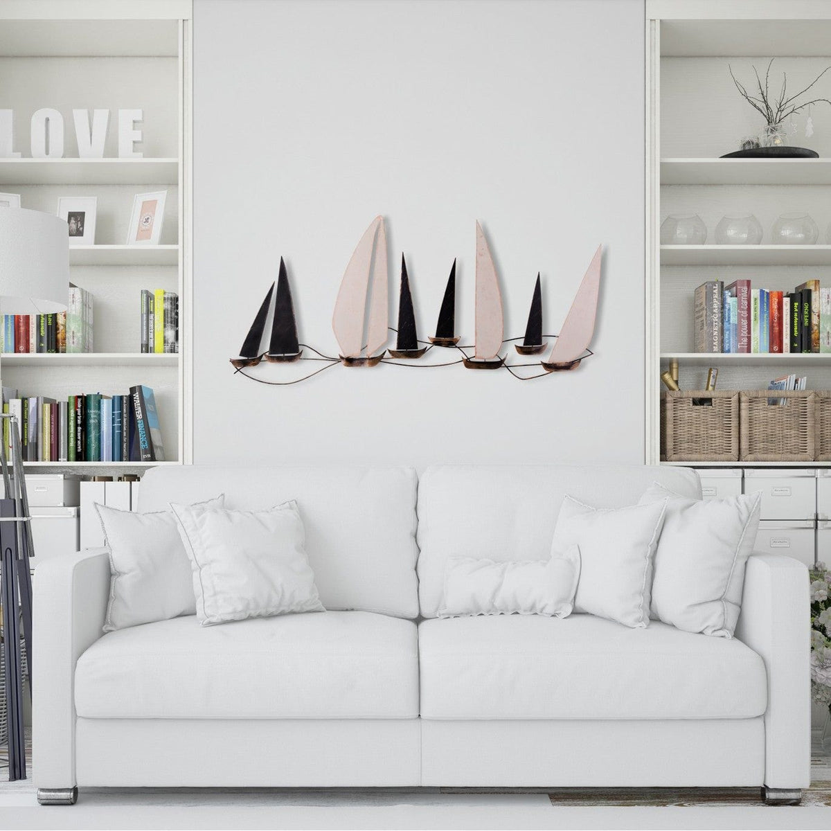 Decoratiune perete OCEAN, negru/bej, metal, 117x1x52 cm