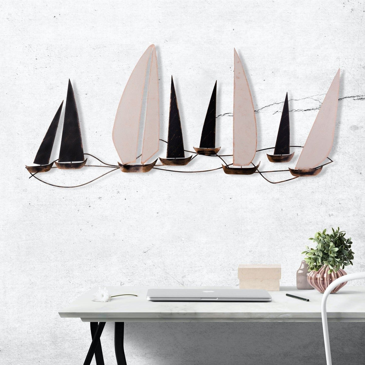 Decoratiune perete OCEAN, negru/bej, metal, 117x1x52 cm