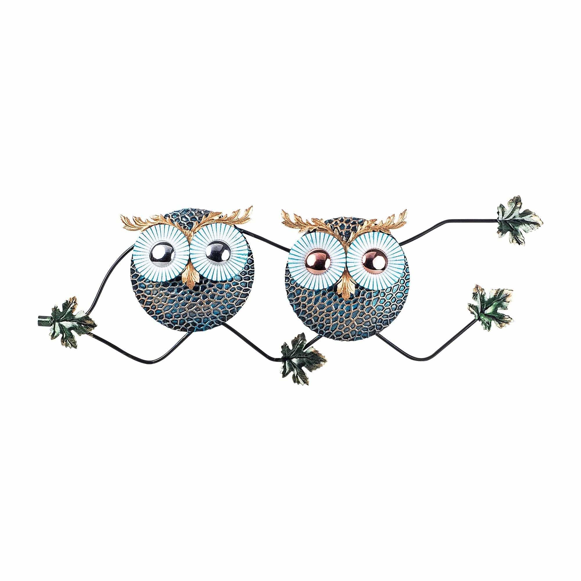 Decoratiune perete OWL 3, abastru/auriu, metal, 77x28 cm