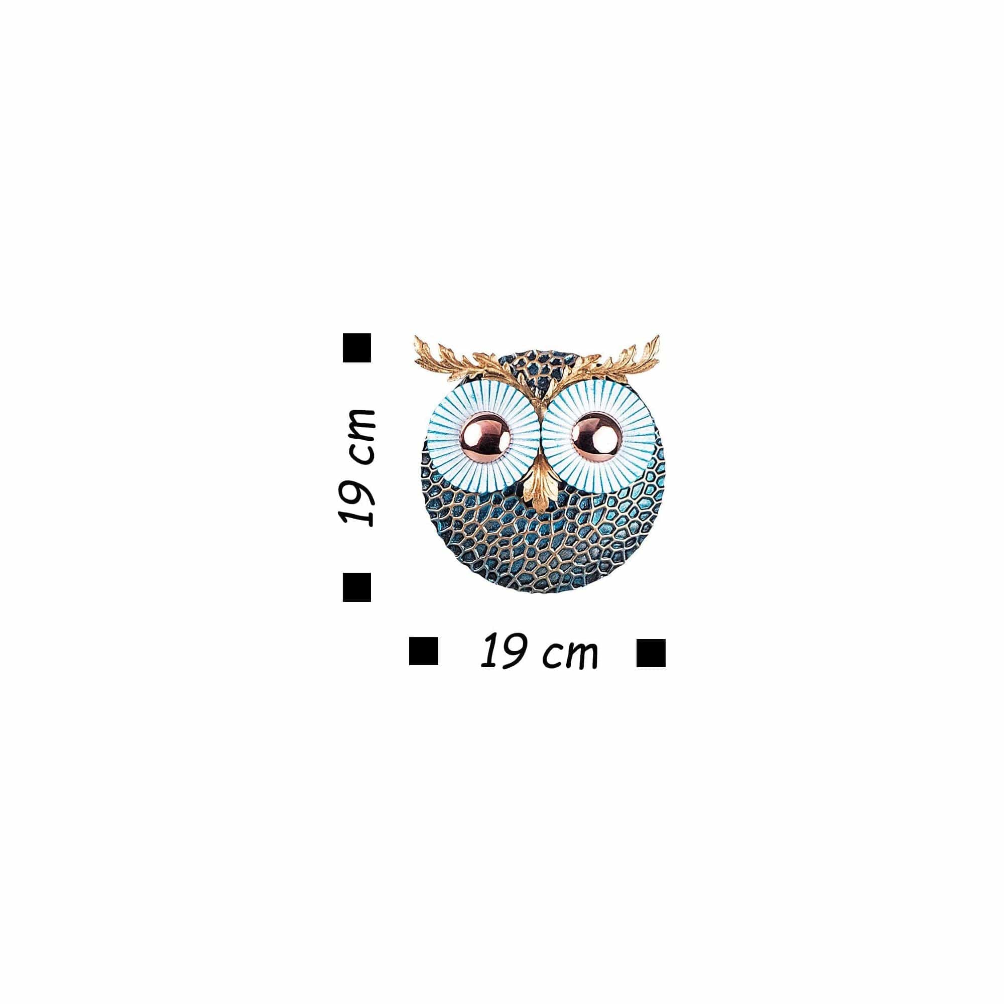 Decoratiune perete OWL 3, albastru/auriu, metal, 19x19 cm