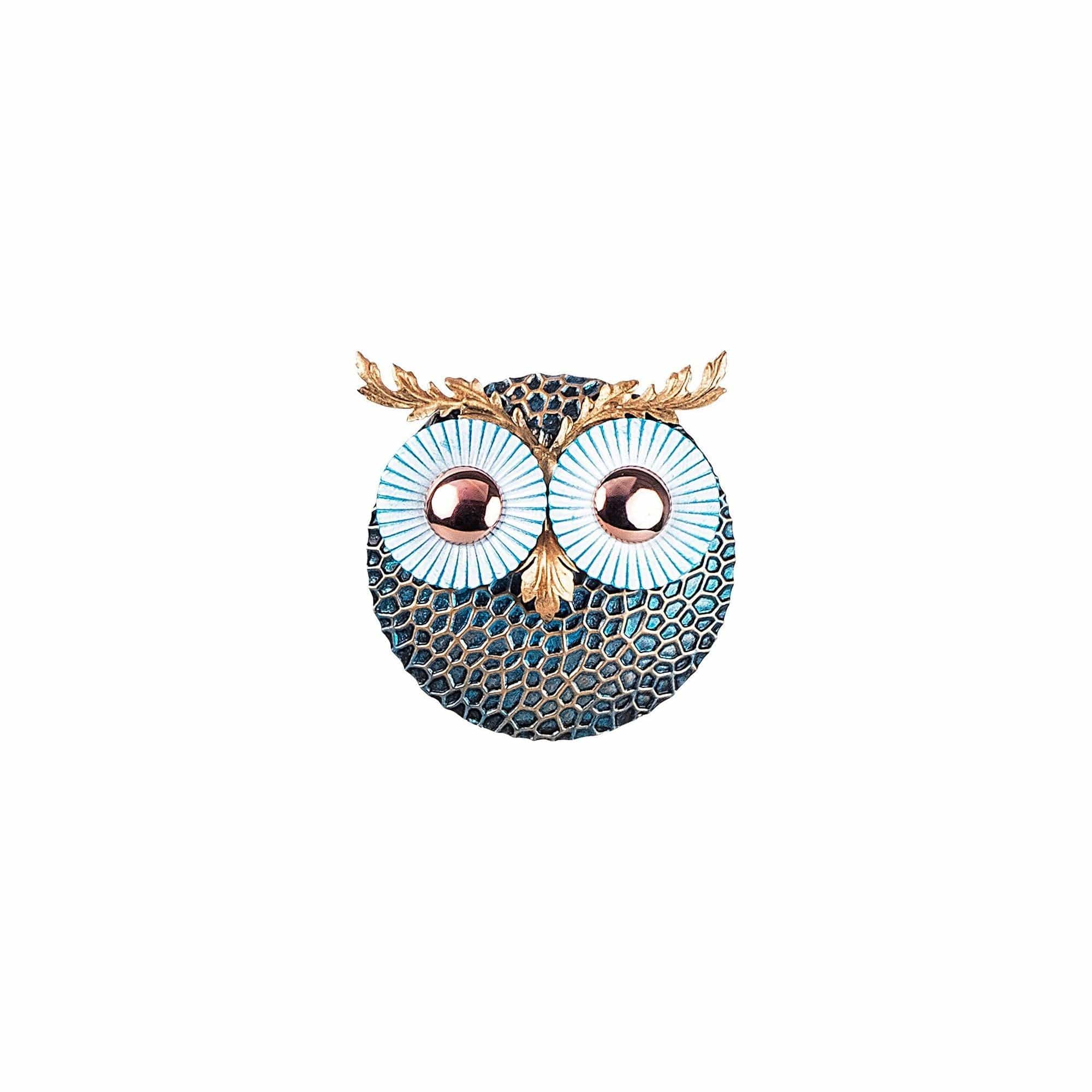 Decoratiune perete OWL 3, albastru/auriu, metal, 19x19 cm