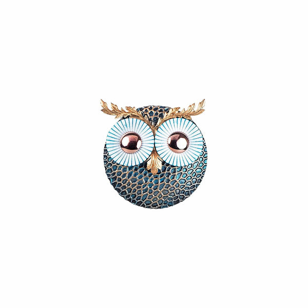 Decoratiune perete OWL 3, albastru/auriu, metal, 19x19 cm