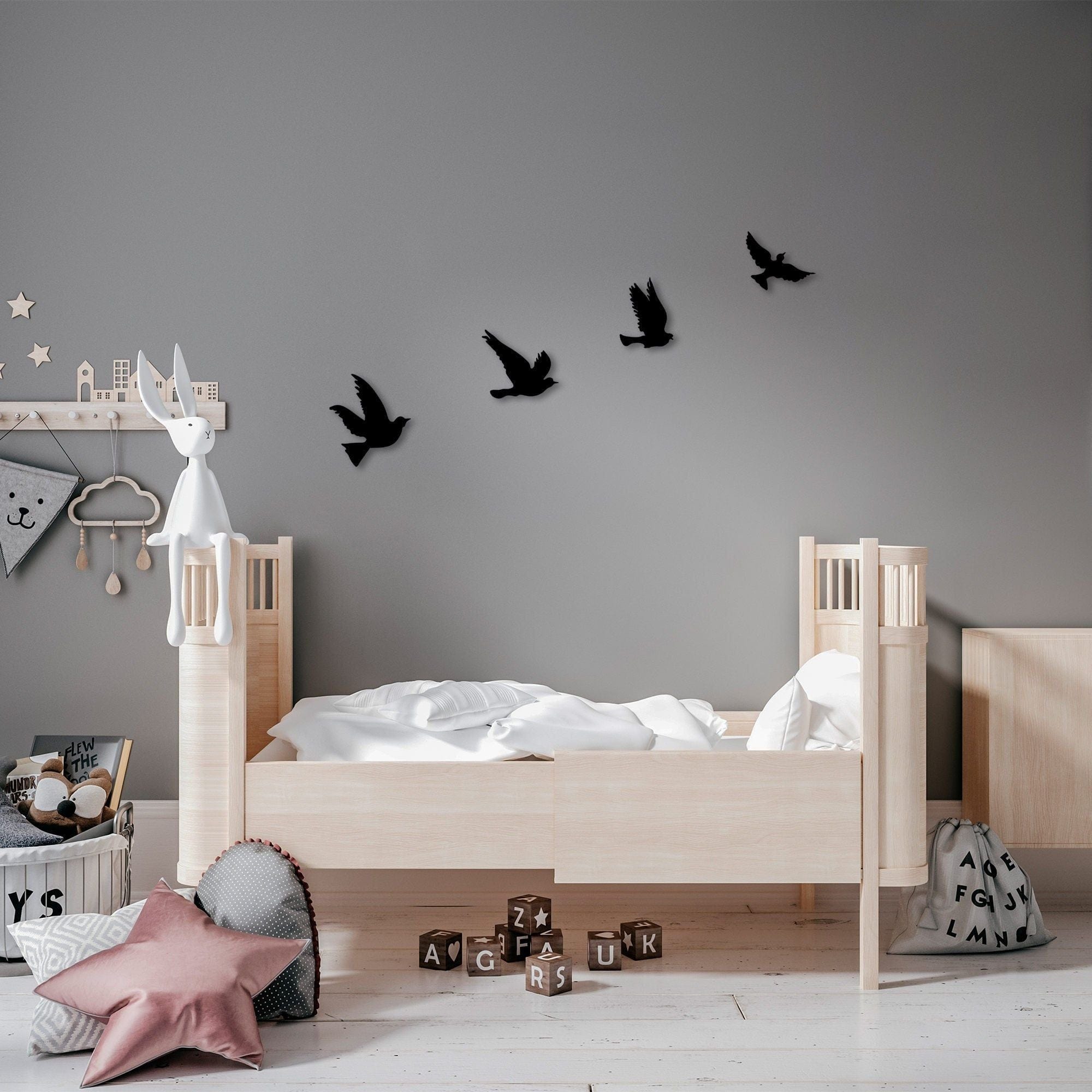 Decoratiune perete PIGEONS-289, negru, metal