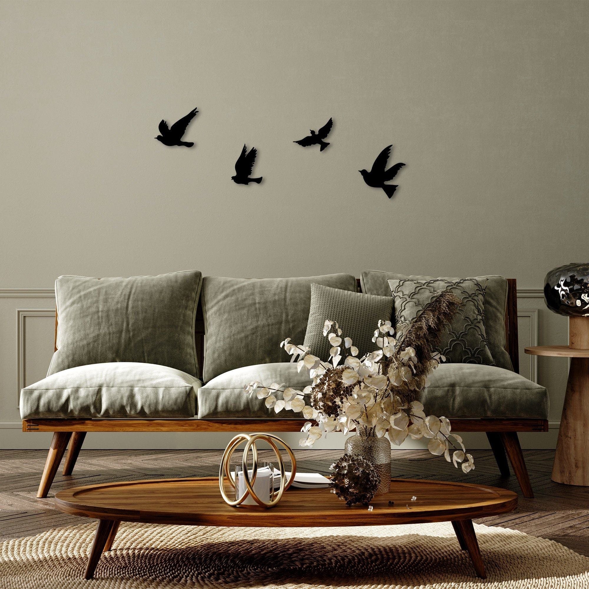 Decoratiune perete PIGEONS-289, negru, metal