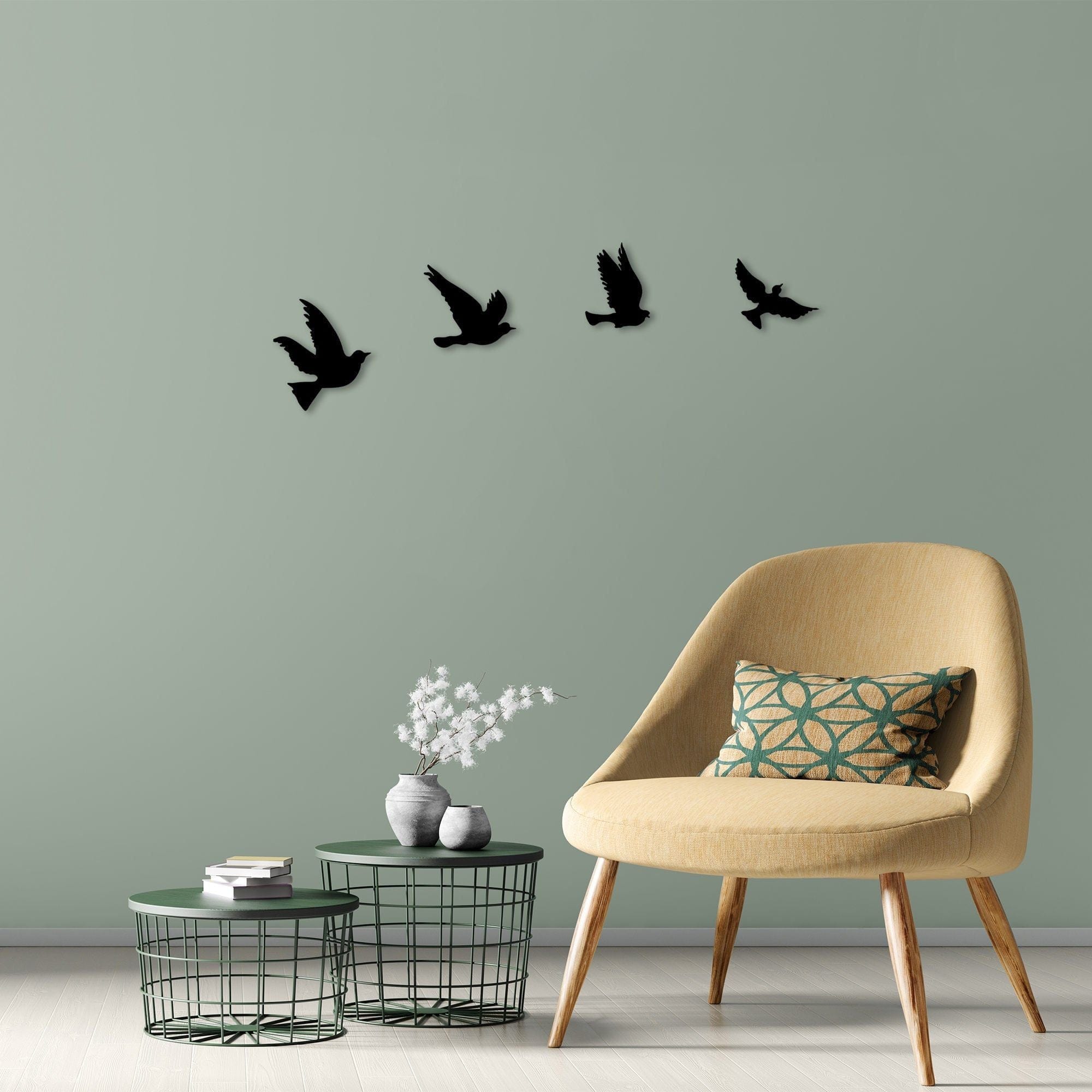 Decoratiune perete PIGEONS-289, negru, metal