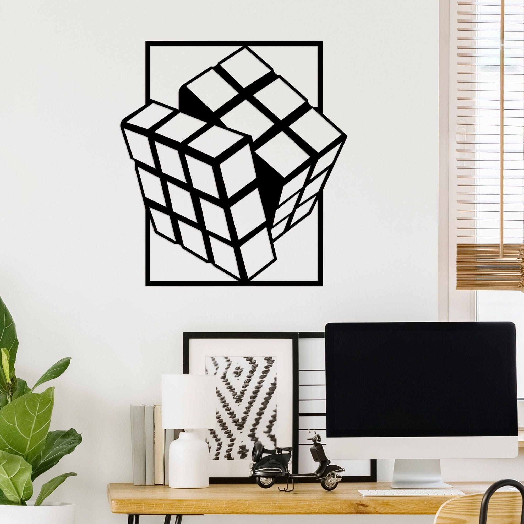 Decoratiune perete RUBIK'S CUBE, negru, metal, 64x69 cm