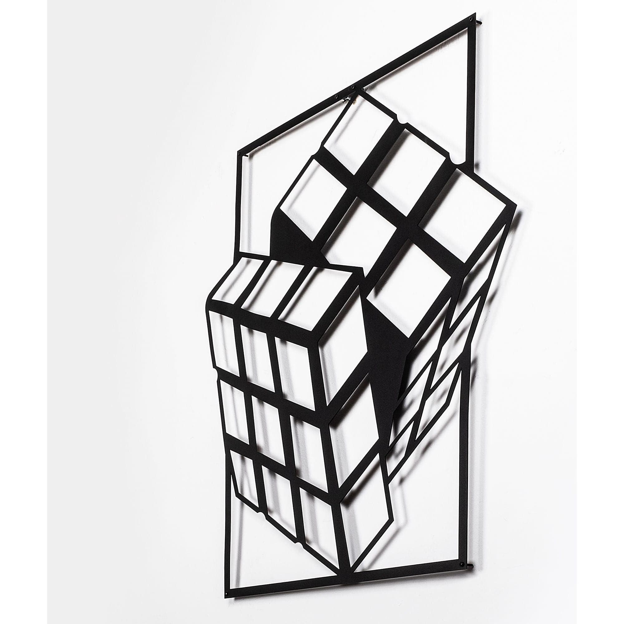 Decoratiune perete RUBIK'S CUBE, negru, metal, 64x69 cm