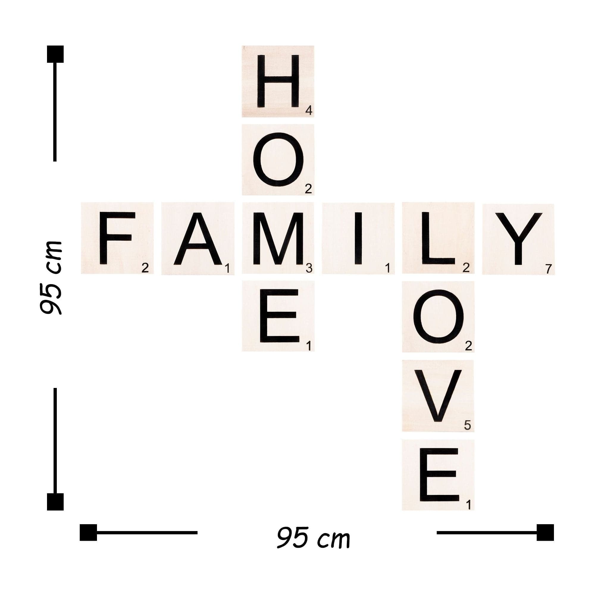 Decoratiune perete SCRABBLE, crem/negru, lemn, 95x95 cm