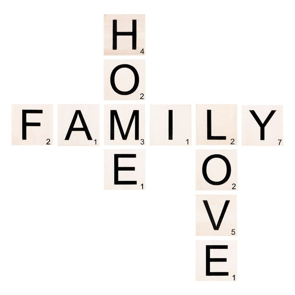 Decoratiune perete SCRABBLE, crem/negru, lemn, 95x95 cm