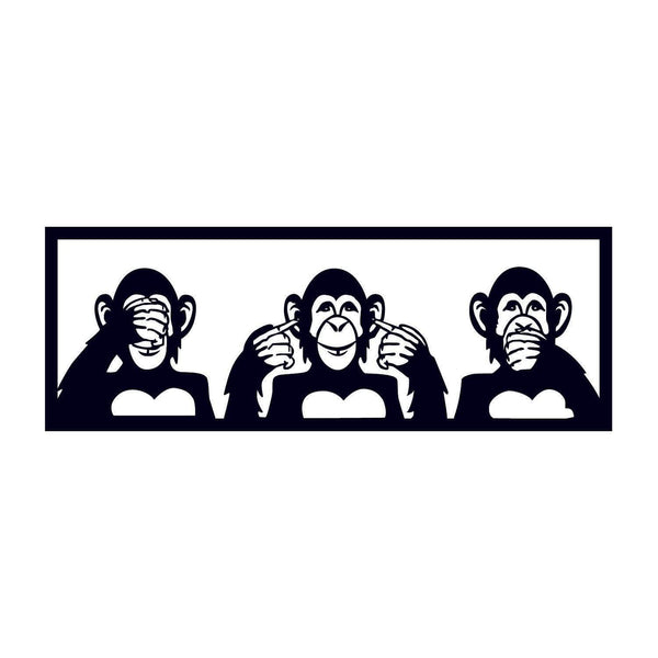 Decoratiune perete THREE MONKEYS-M, negru, metal, 70x25 cm