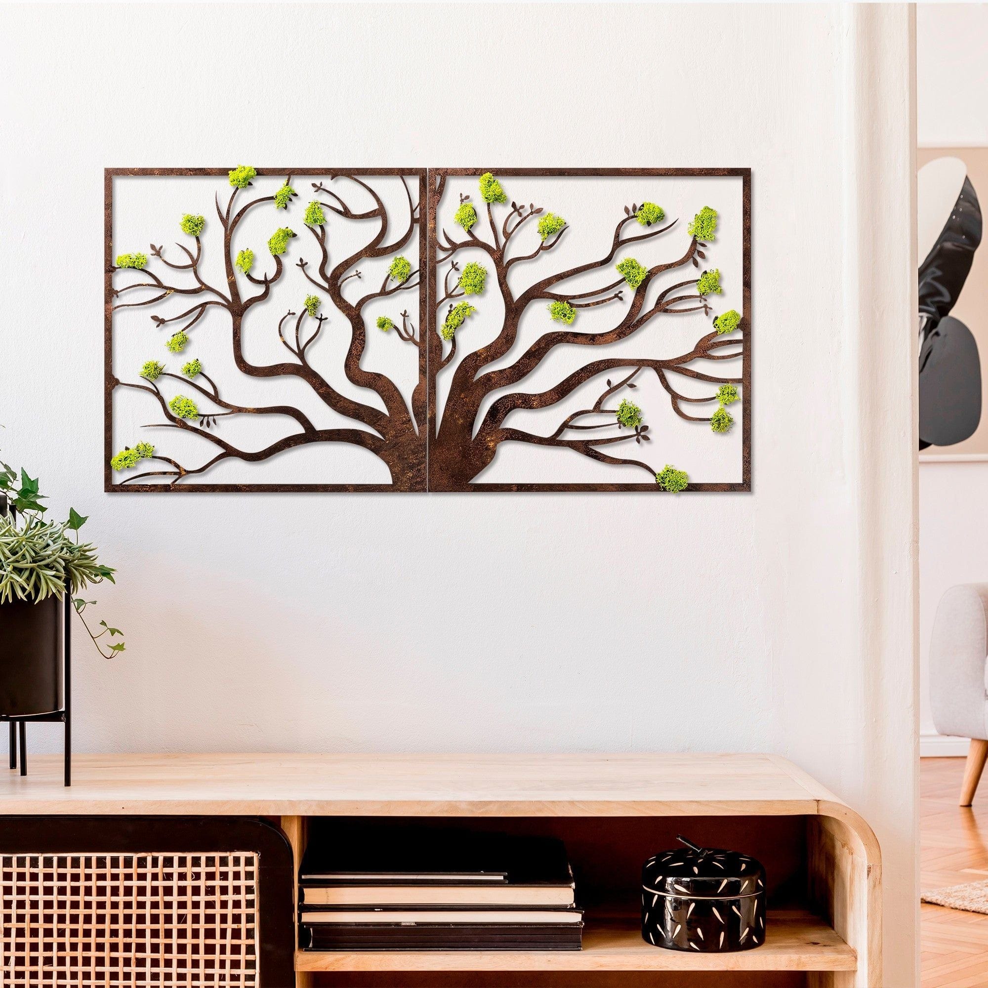 Decoratiune perete TREE 1, maro/verde, 88x1x44 cm