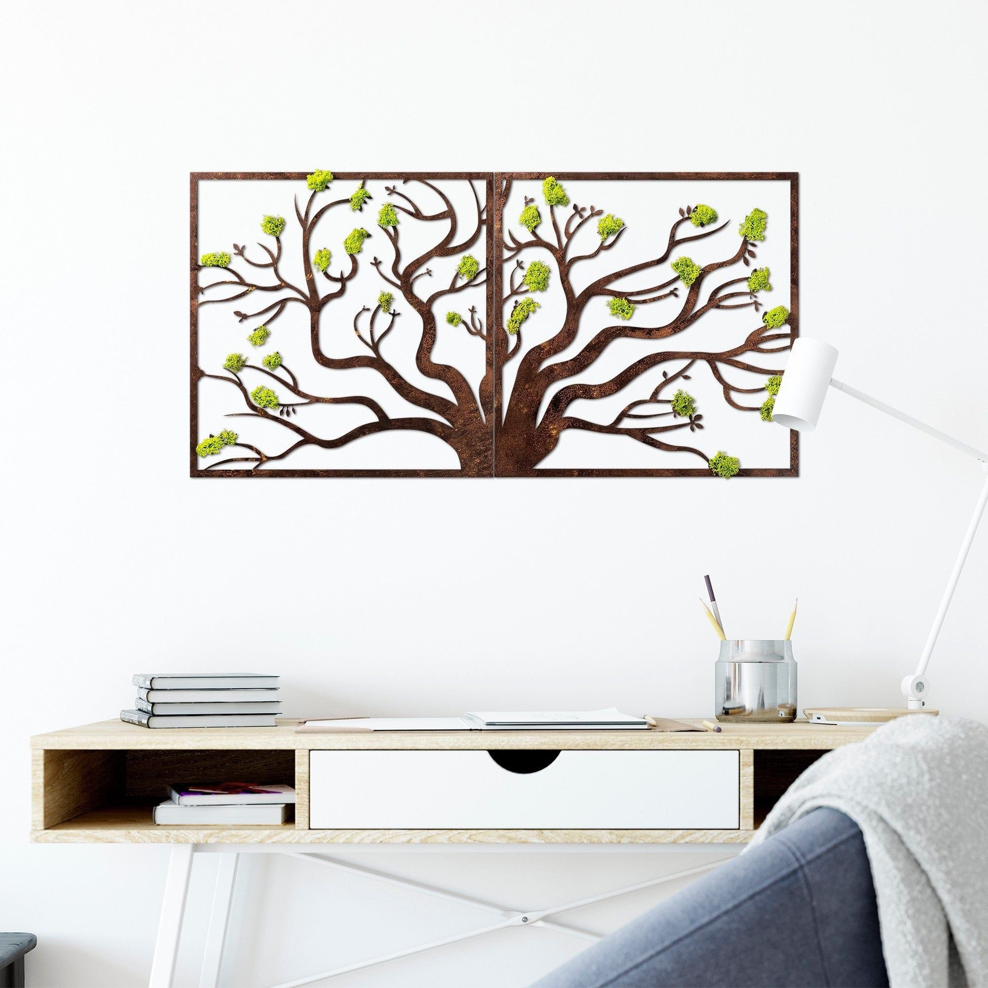 Decoratiune perete TREE 1, maro/verde, 88x1x44 cm