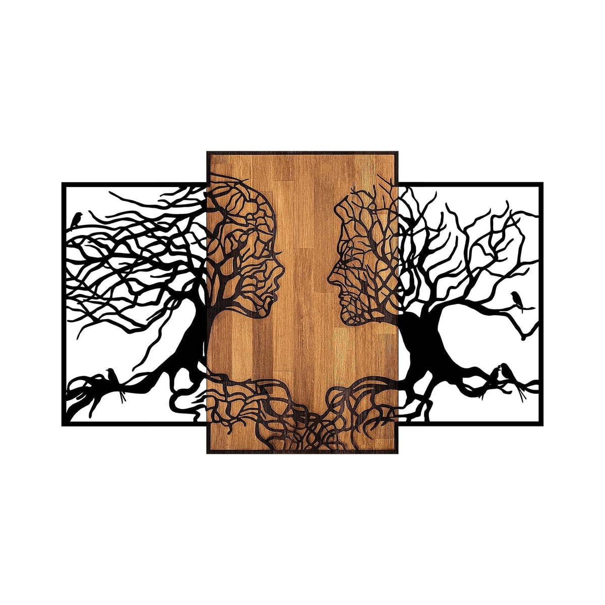 Decoratiune perete TREE LOVE 312, negru/nuc, metal/lemn, 125x3x79 cm