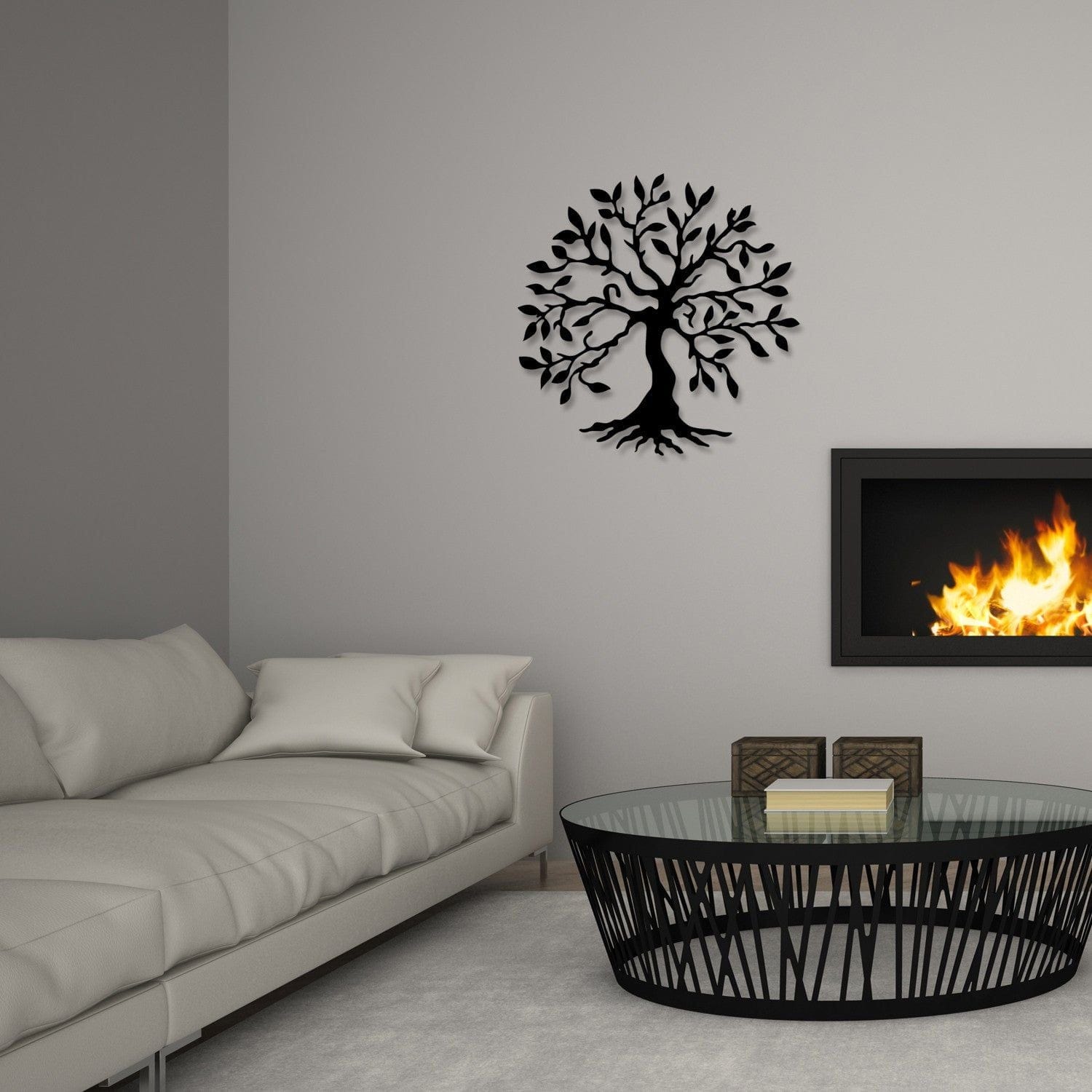 Decoratiune perete TREE METAL WALL, negru, metal, 60x60 cm