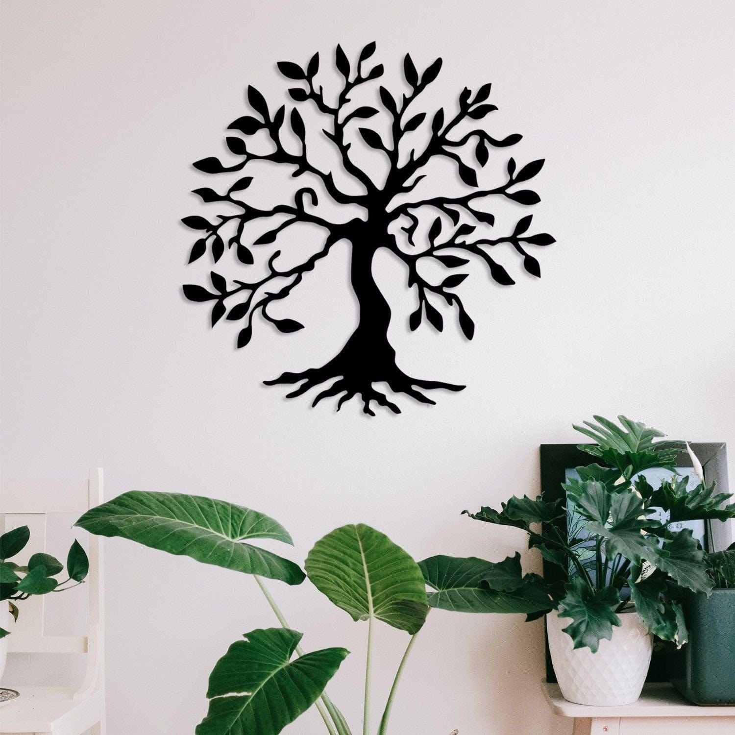 Decoratiune perete TREE METAL WALL, negru, metal, 60x60 cm