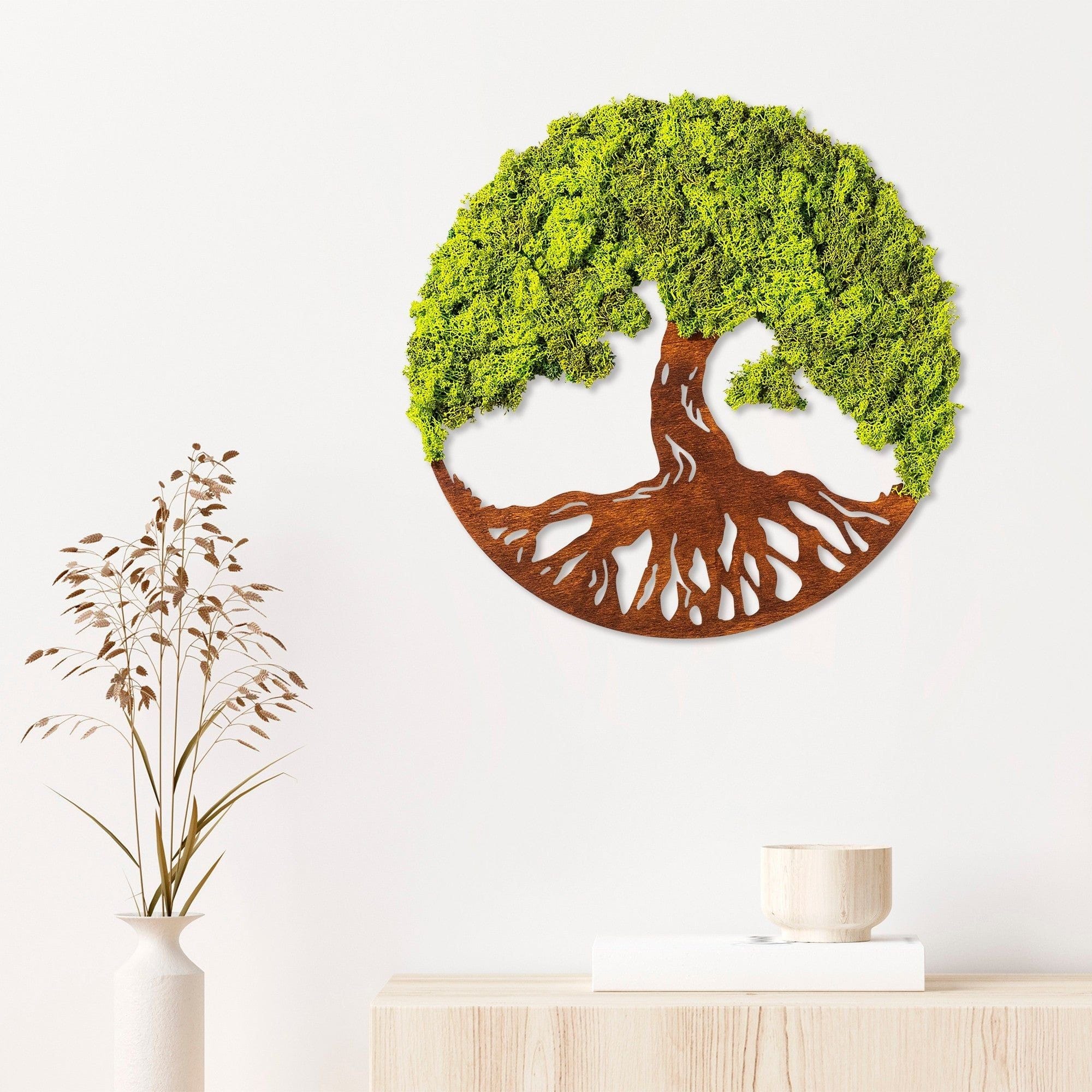 Decoratiune perete TREE OF LIFE 3, verde/maro, 44x1x44 cm