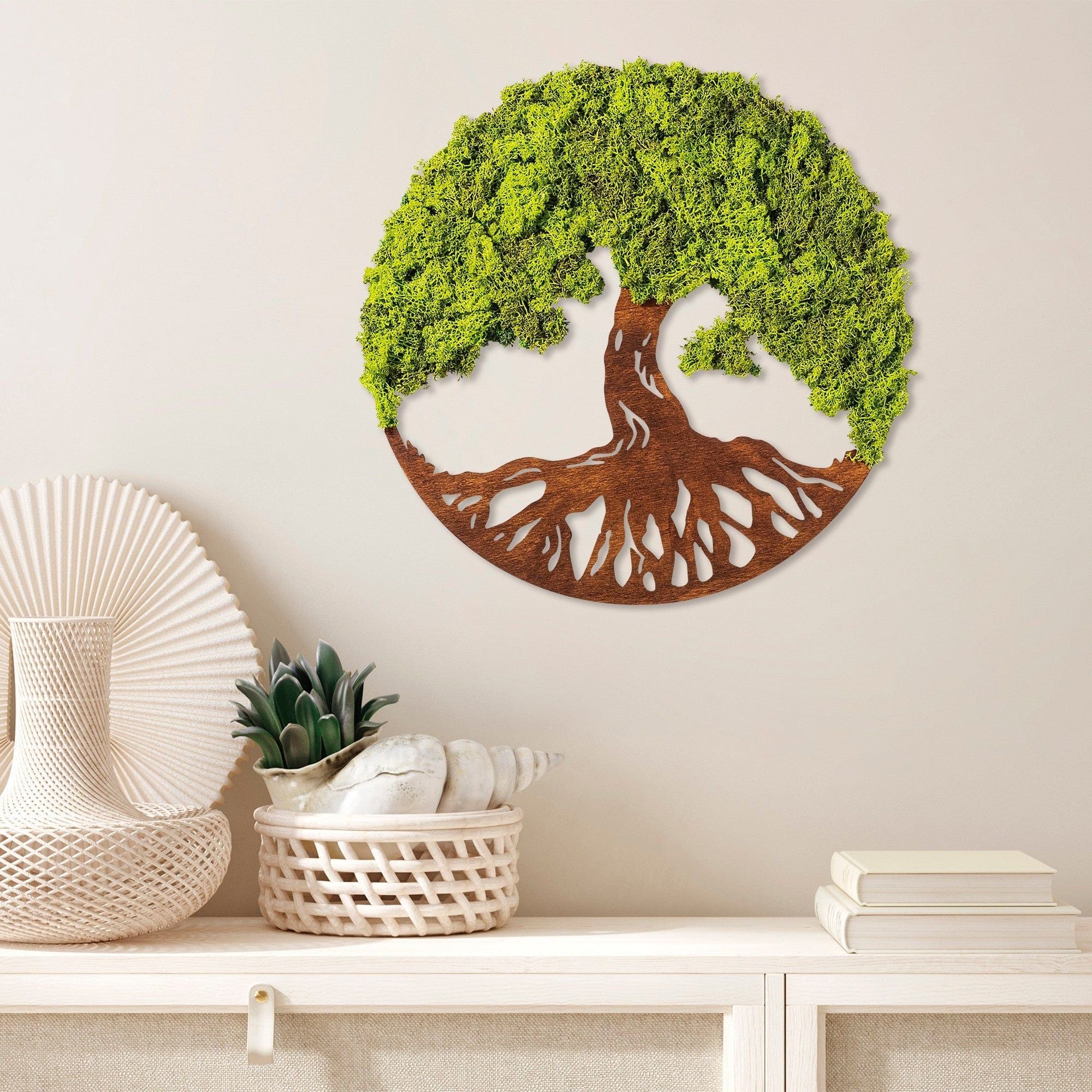 Decoratiune perete TREE OF LIFE 3, verde/maro, 44x1x44 cm