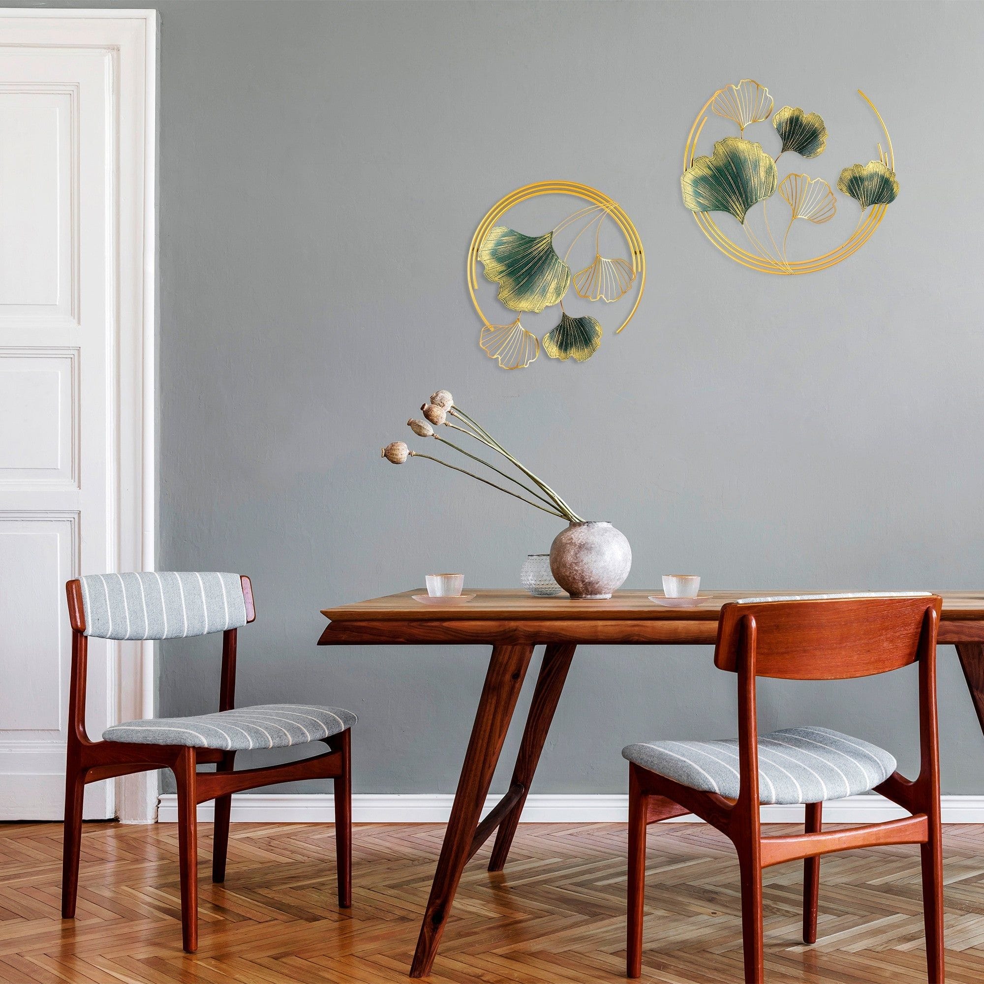 Decoratiune perete WEIFANG, auriu/verde, metal, 70x7x70 cm
