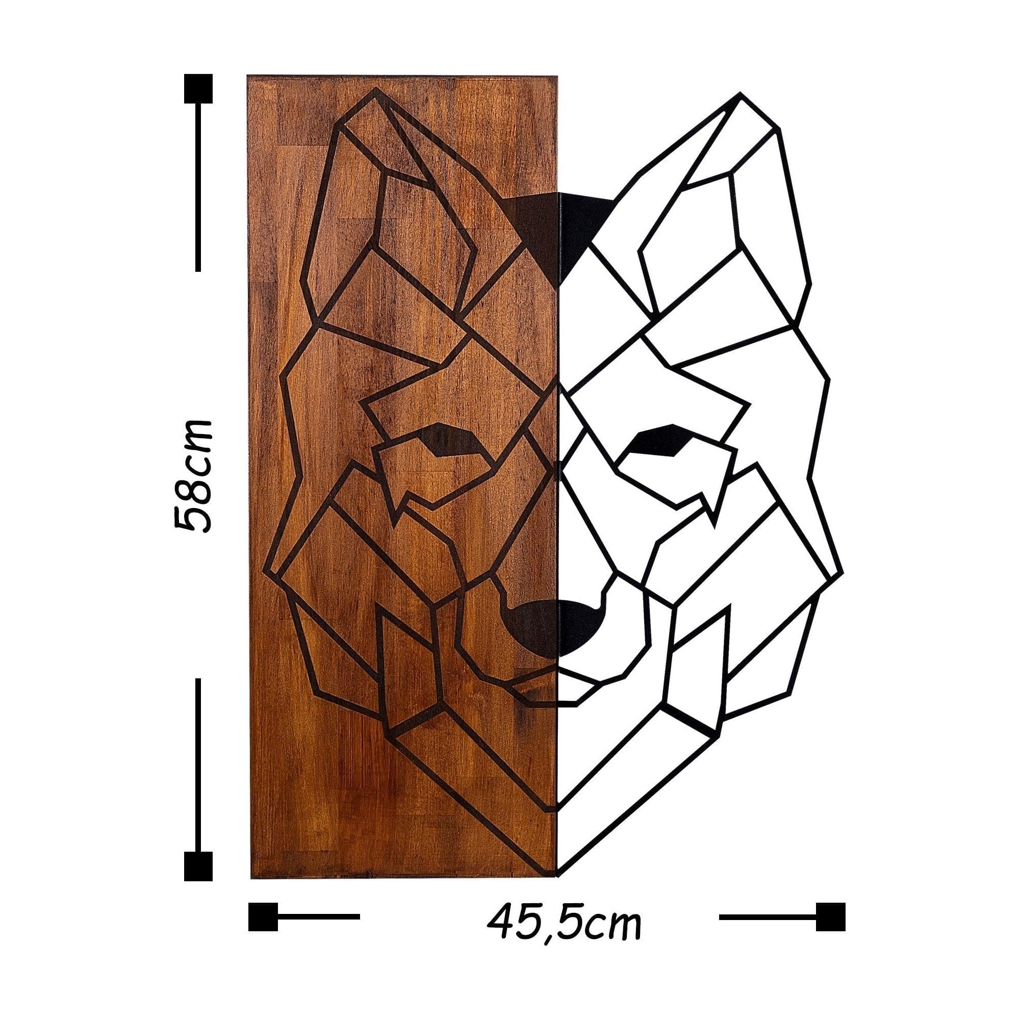 Decoratiune perete WOLF1, nuc/negru, lemn/metal, 46x3x58 cm