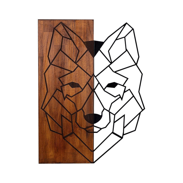 Decoratiune perete WOLF1, nuc/negru, lemn/metal, 46x3x58 cm