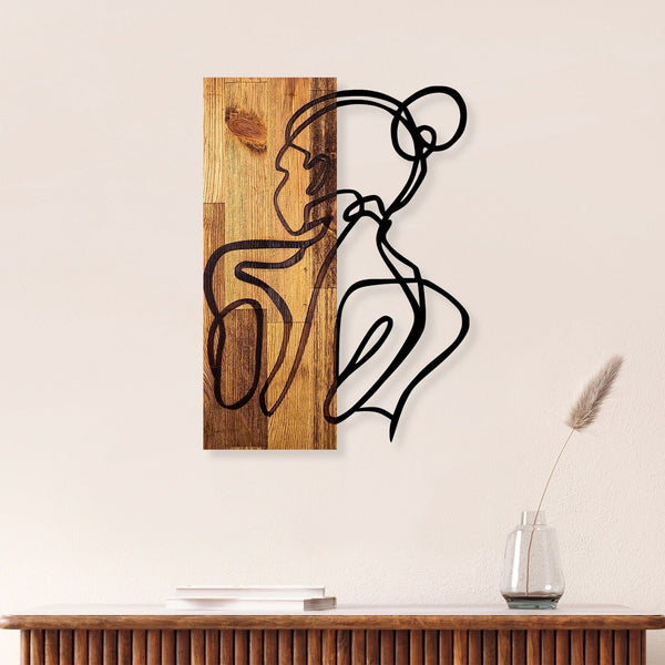 Decoratiune perete WOMAN BODY, stejar/negru, lemn/metal, 35x3x50 cm