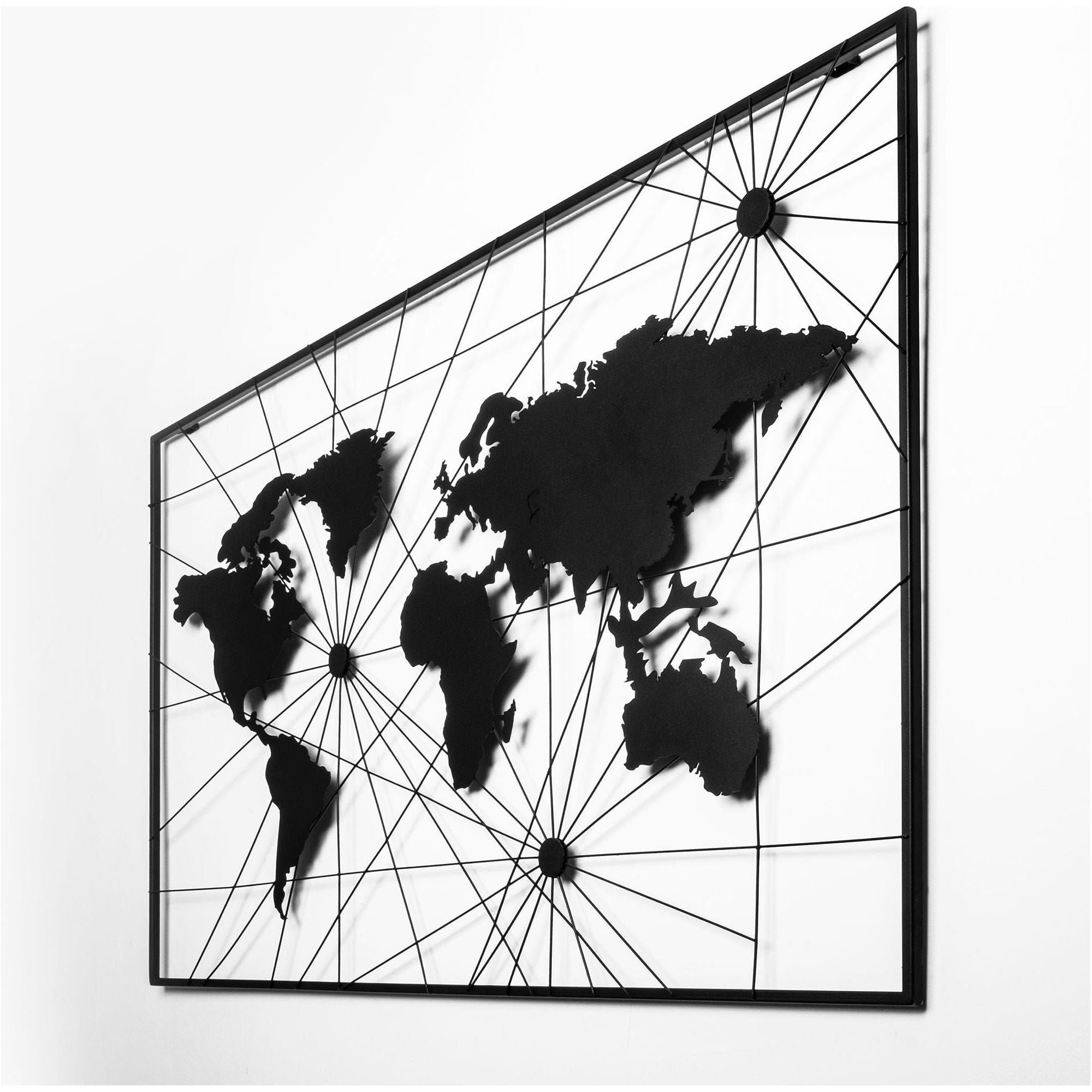 Decoratiune perete WORLD MAP 16, negru, metal, 120x70 cm