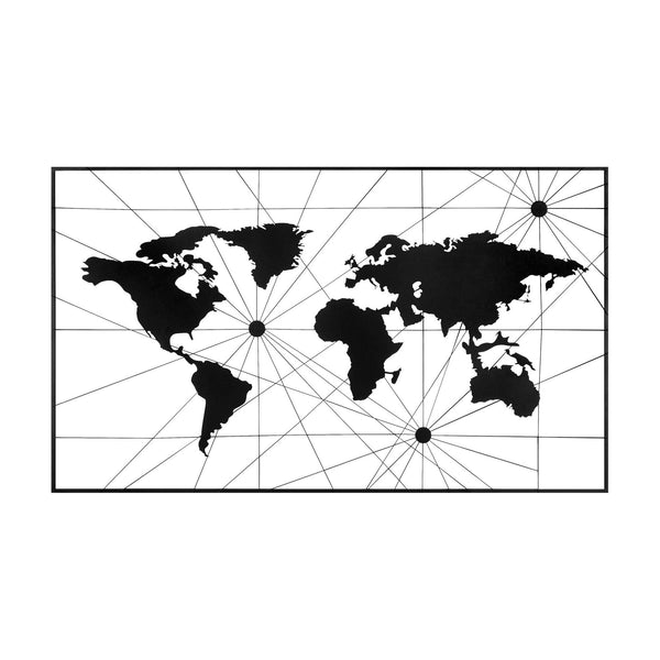 Decoratiune perete WORLD MAP 16, negru, metal, 120x70 cm
