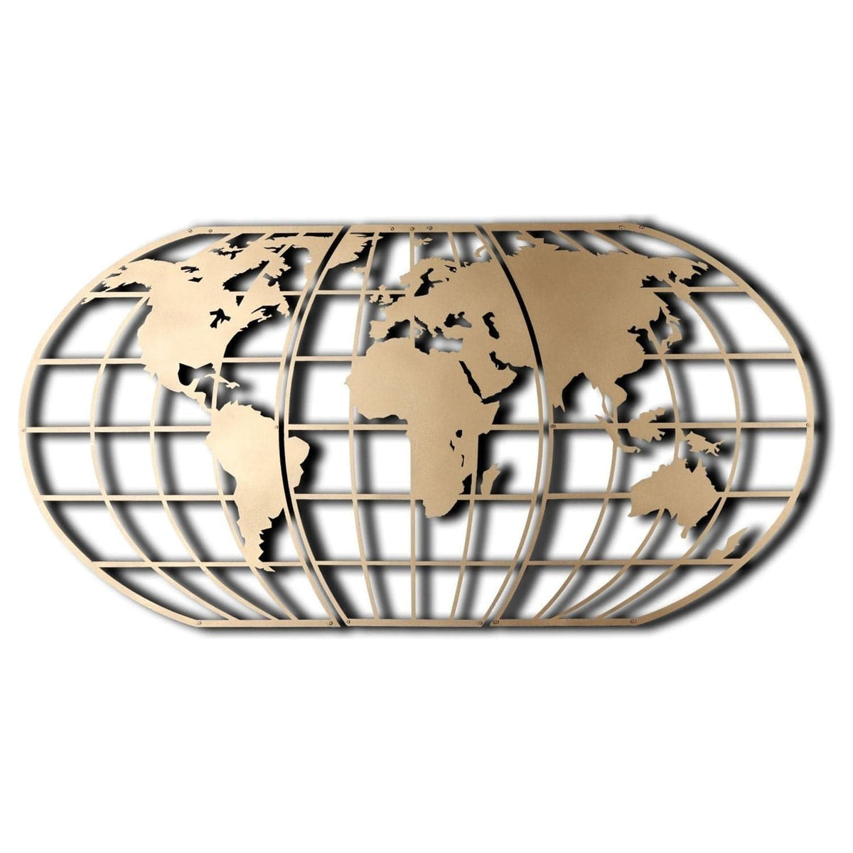 Decoratiune perete WORLD MAP GLOBE, auriu, metal, 120x60 cm