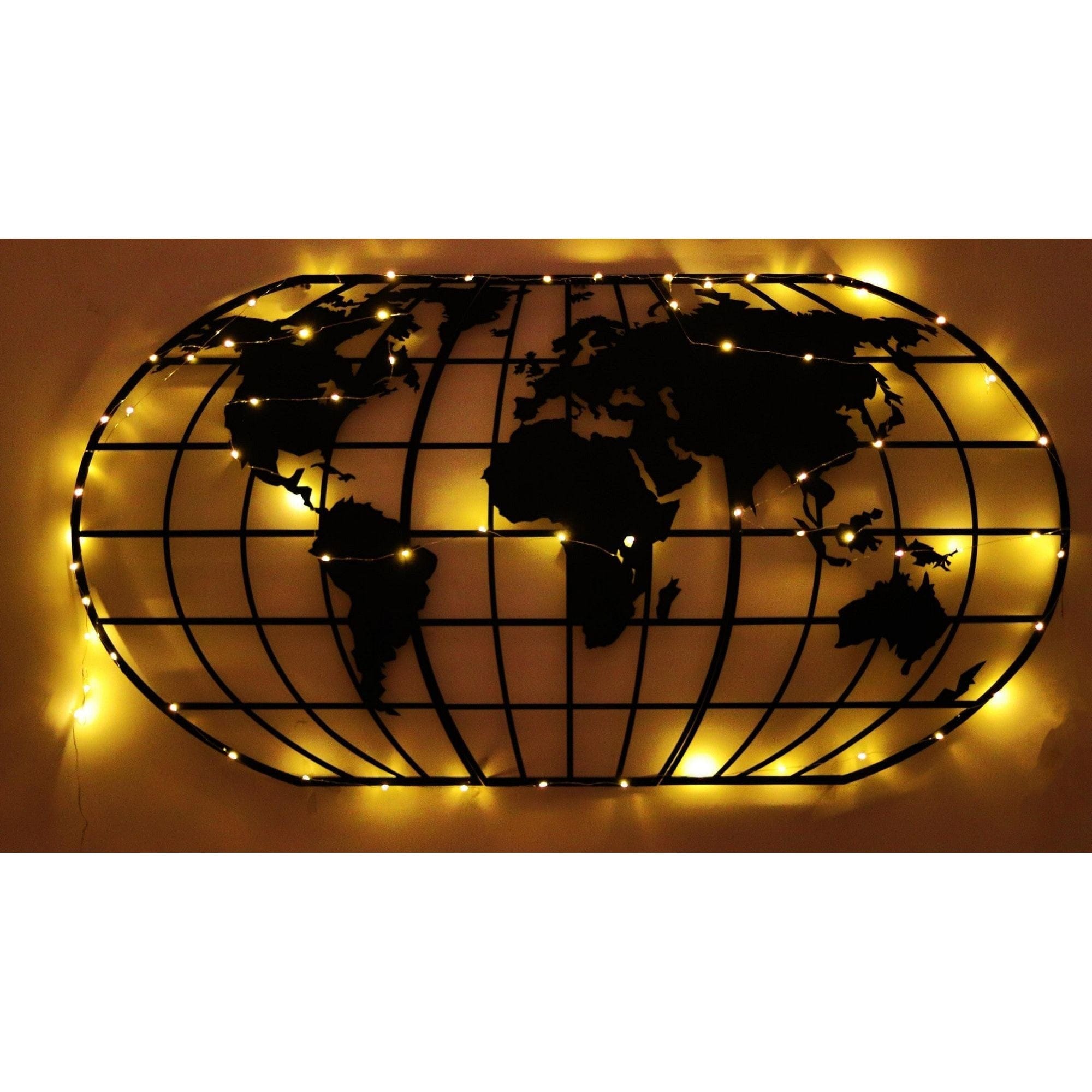 Decoratiune perete WORLD MAP GLOBE, negru, metal, 120x60 cm