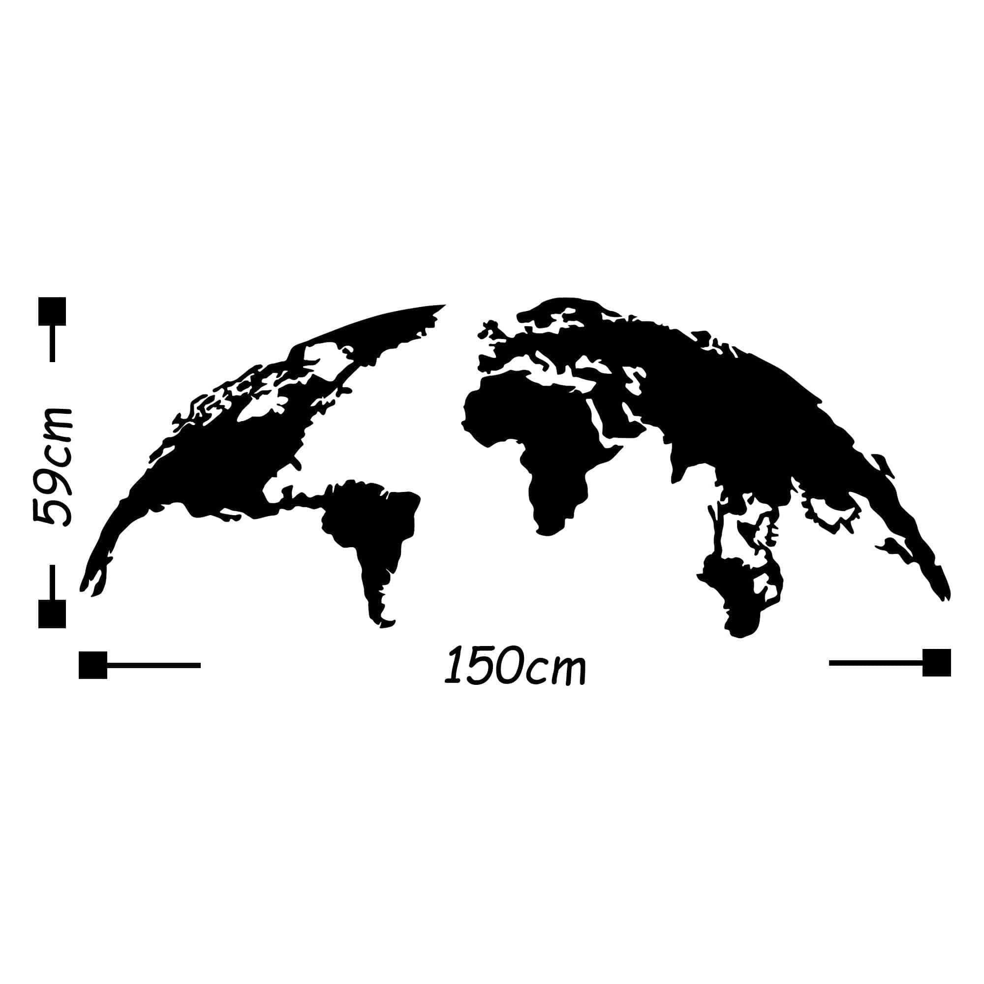 Decoratiune perete WORLD MAP LARGE, negru, metal, 150x59 cm