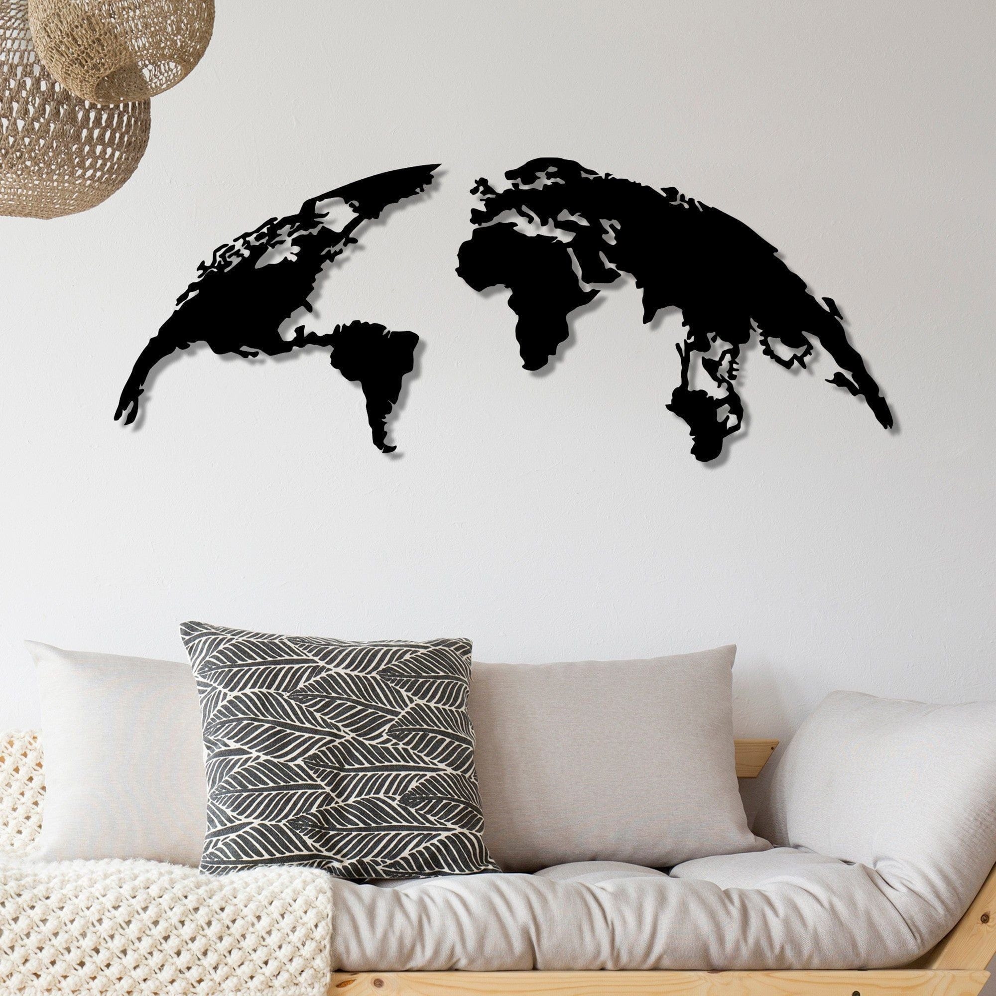 Decoratiune perete WORLD MAP LARGE, negru, metal, 150x59 cm