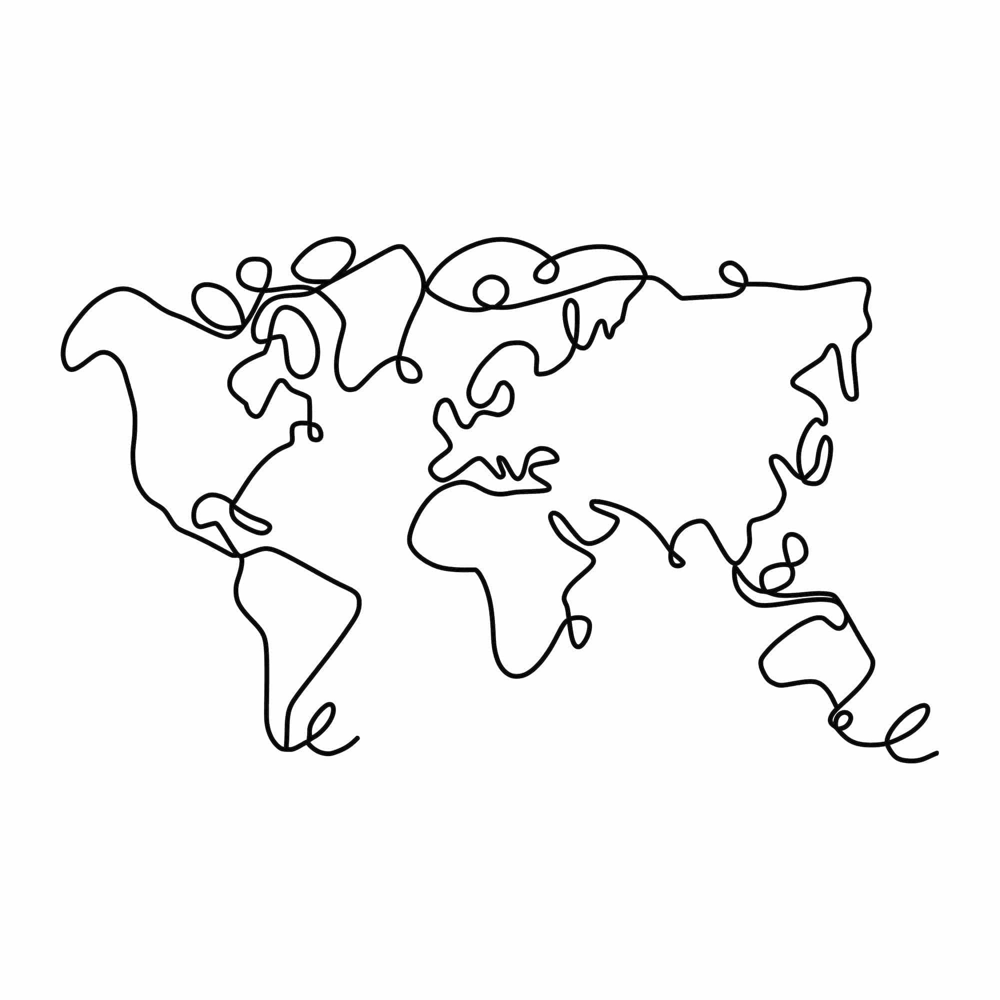 Decoratiune perete WORLD MAP, negru, metalic, 120x2x70 cm