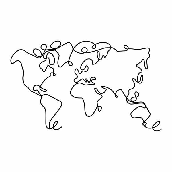 Decoratiune perete WORLD MAP, negru, metalic, 120x2x70 cm