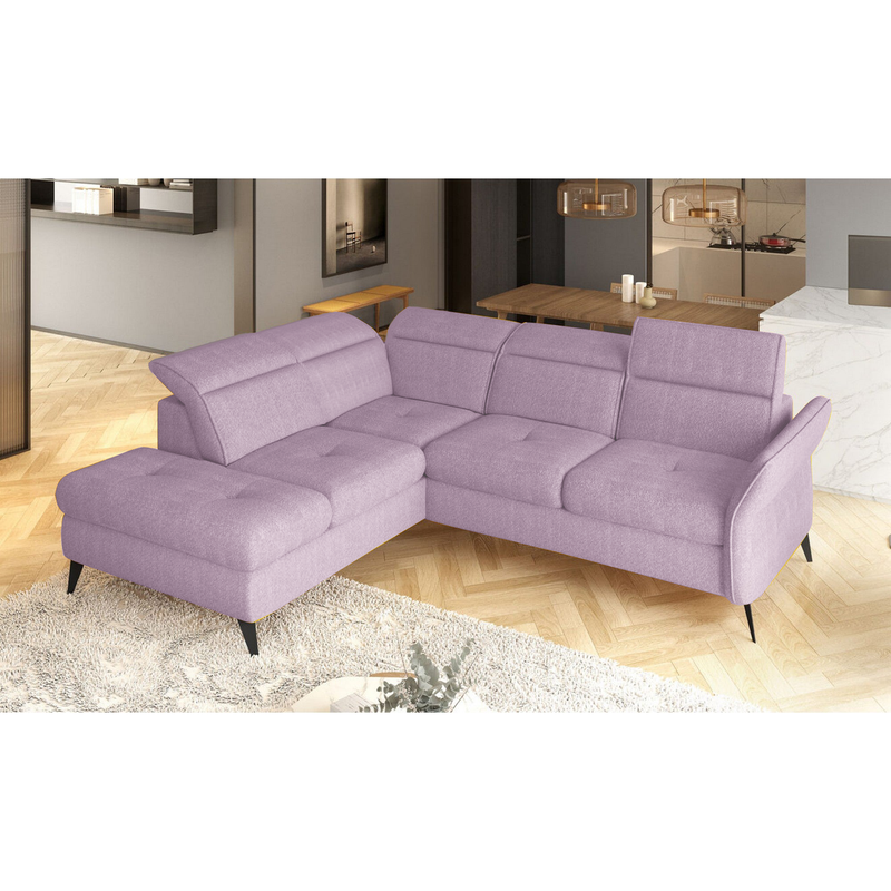 Coltar extensibil APUFA, personalizabil materiale gama Oferta Avantaj, cu lada depozitare si tetiere reglabile, 260x215x95 cm