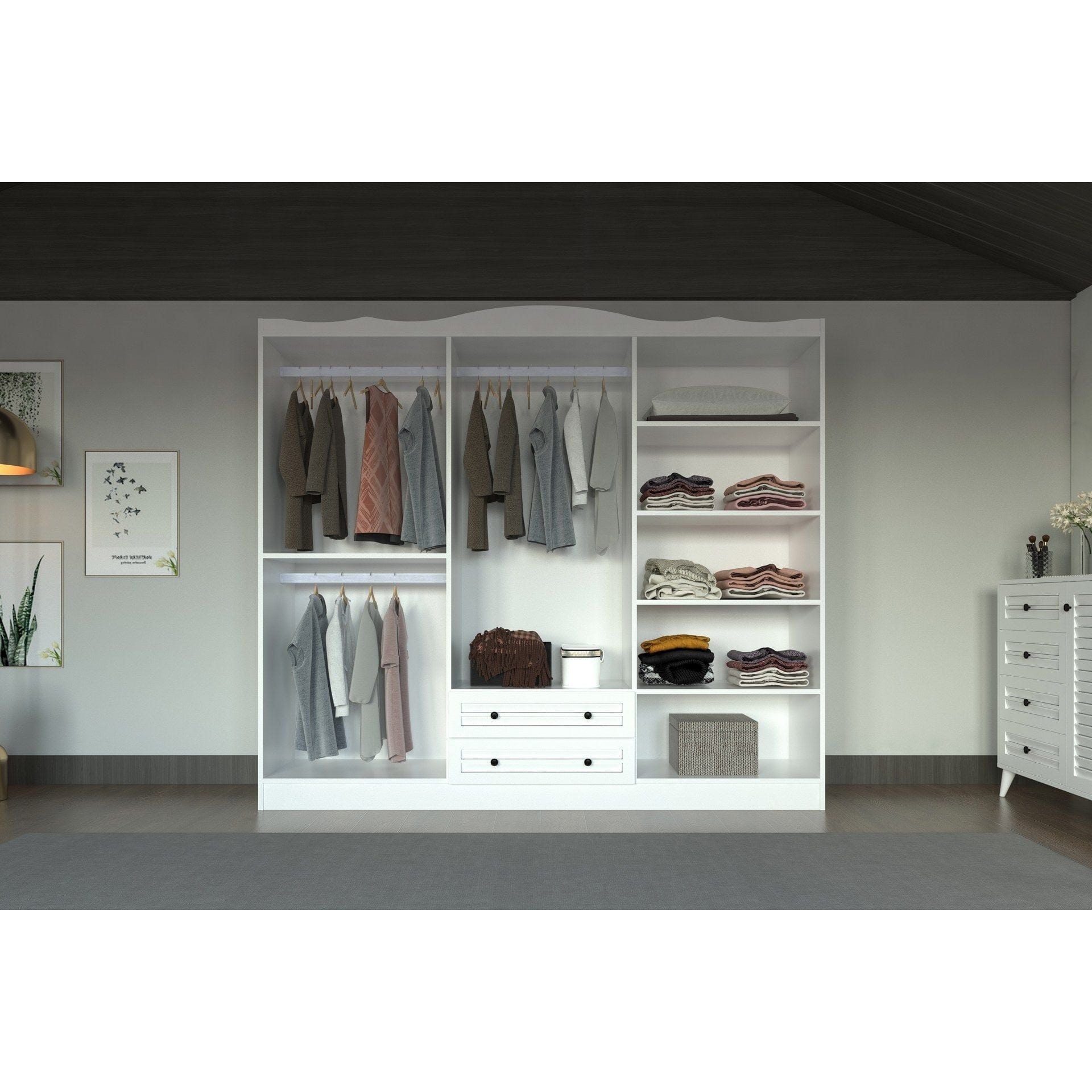 Dresing NIL 806, alb, PAL melaminat, cu 6 usi si 2 sertare, 210x50x186 cm