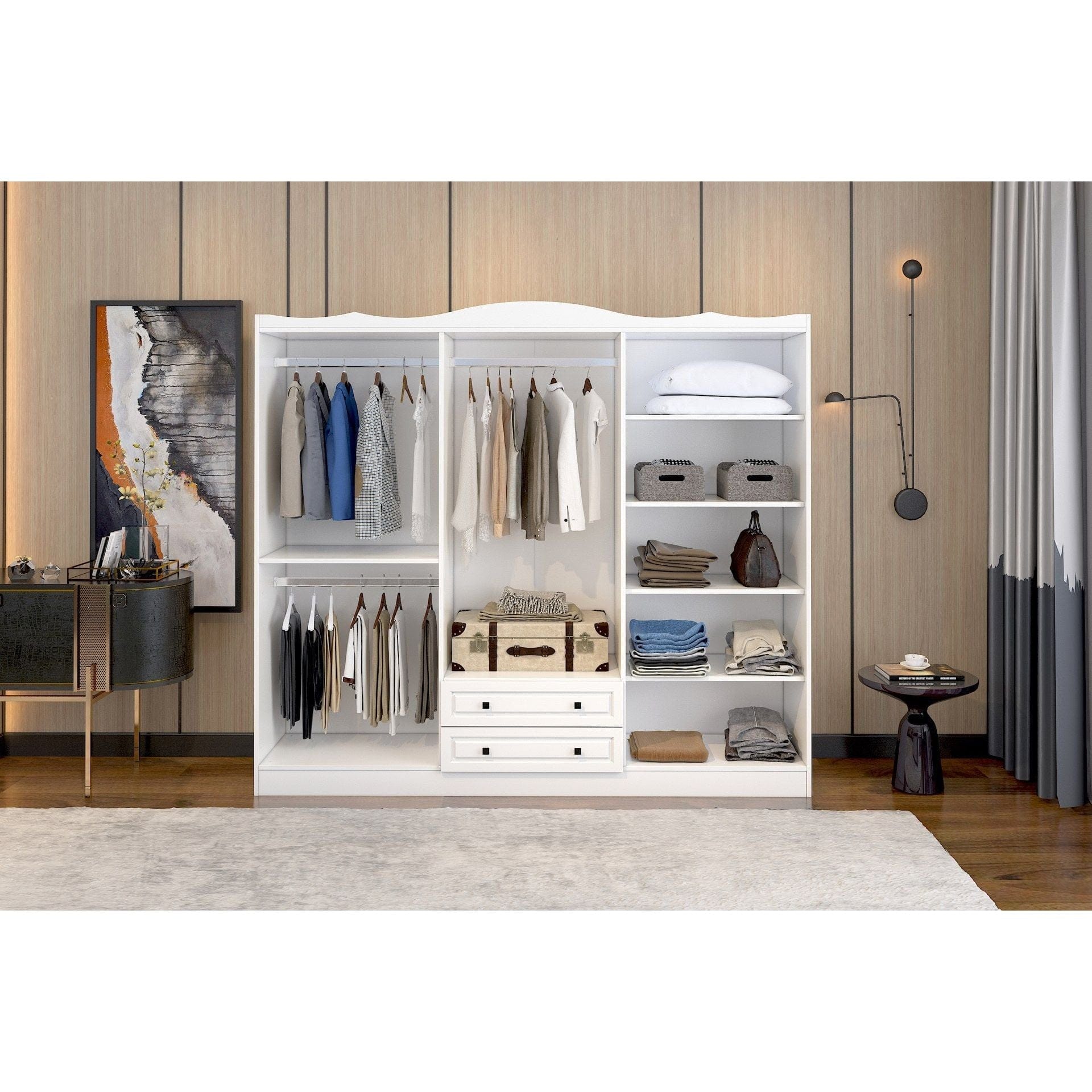 Dressing BAHAR 606, alb, PAL melaminat, cu 6 usi si 2 sertare, 210x50x186 cm
