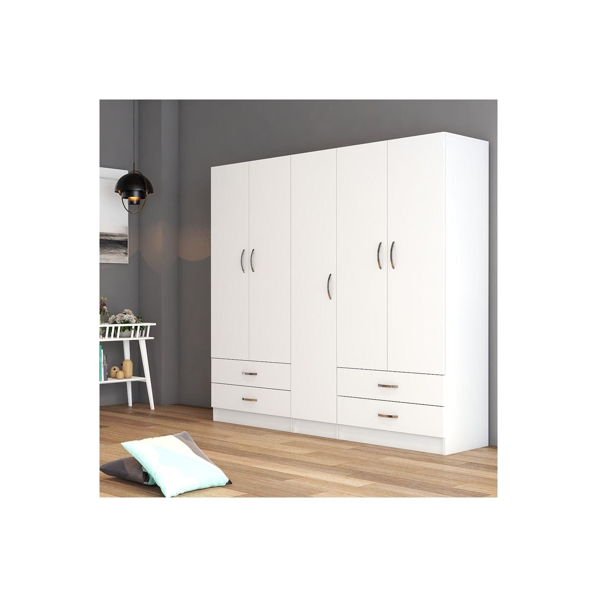 Dressing GRD0701, alb, PAL melaminat, cu 5 usi si 4 sertare, 200x47x182 cm