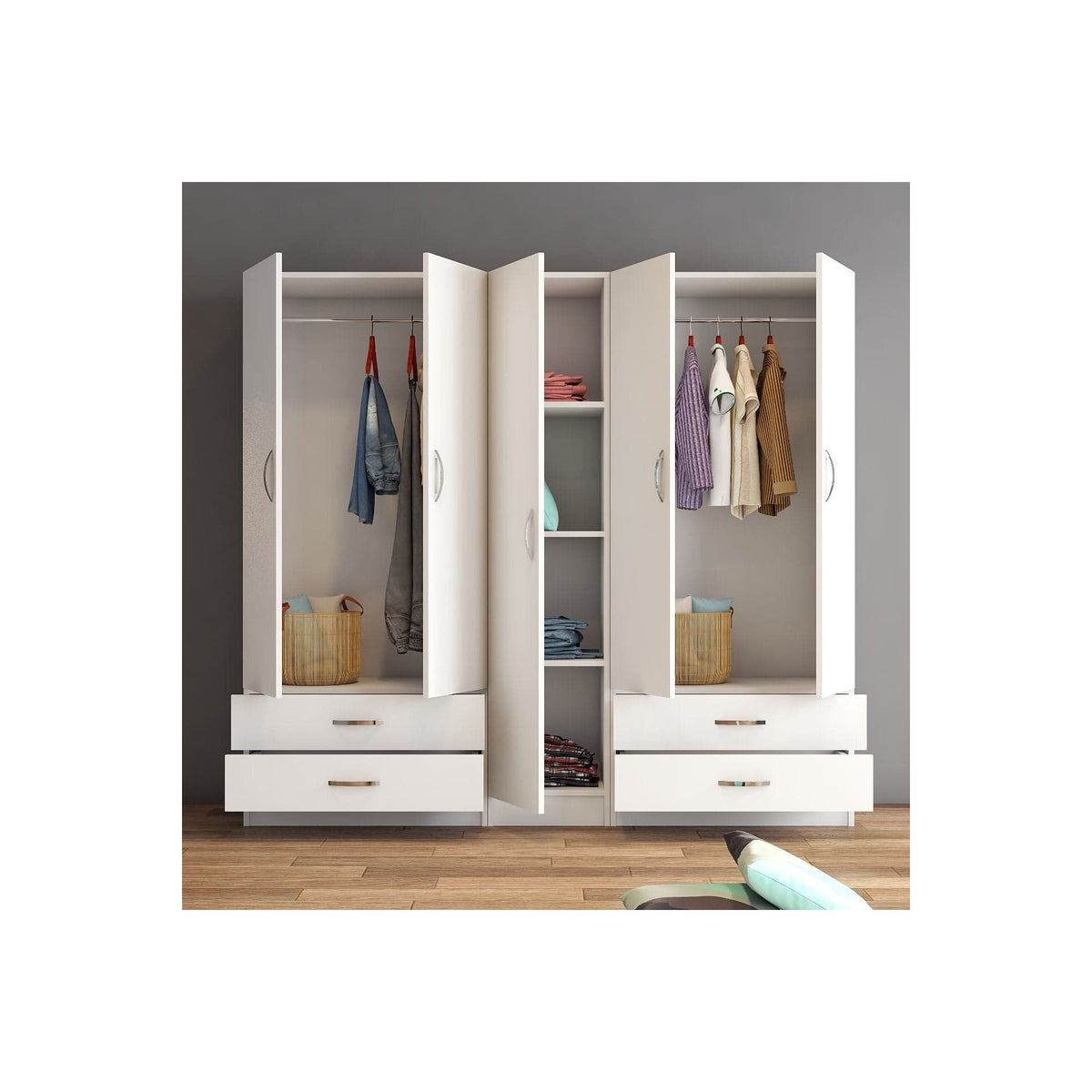 Dressing GRD0701, alb, PAL melaminat, cu 5 usi si 4 sertare, 200x47x182 cm