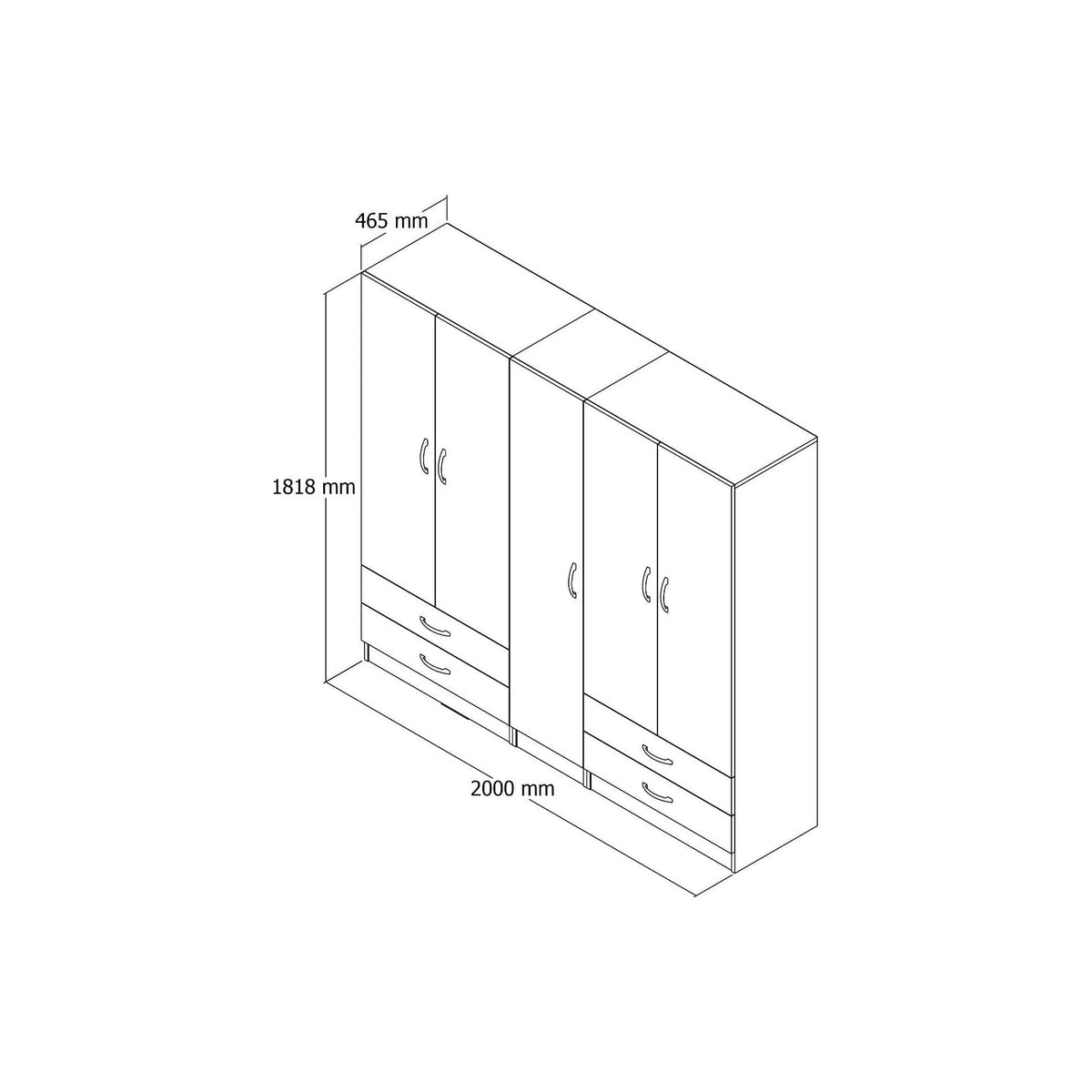 Dressing GRD0701, alb, PAL melaminat, cu 5 usi si 4 sertare, 200x47x182 cm