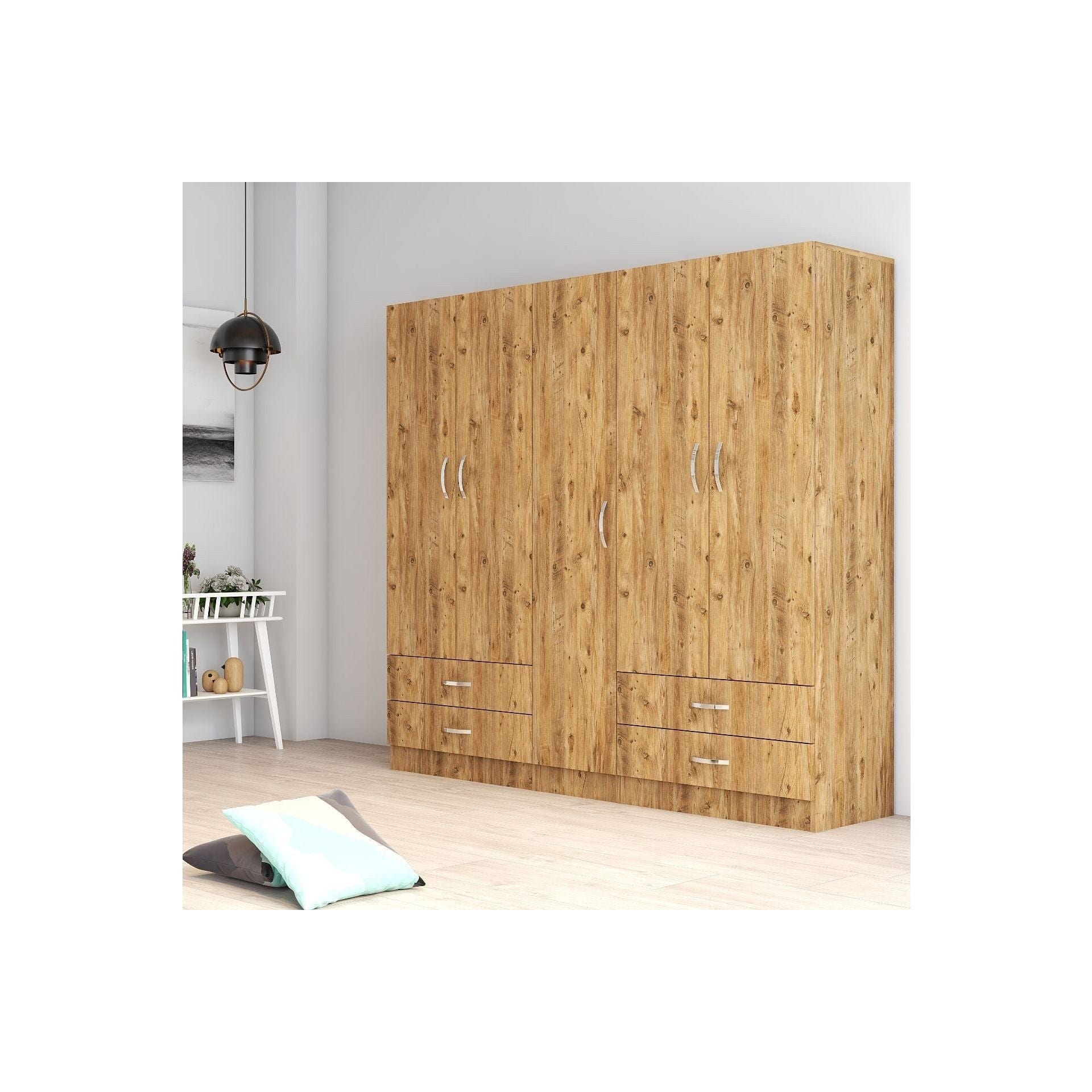 Dressing GRD0702, stejar, PAL melaminat, cu 5 usi si 4 sertare, 200x47x182 cm