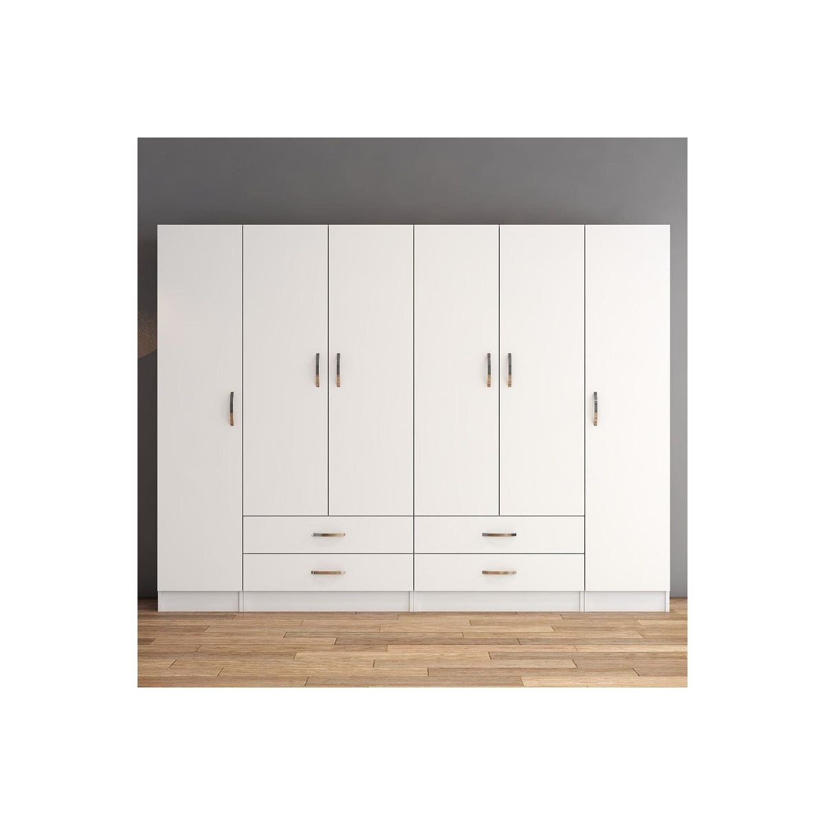 Dressing GRD0801, alb, PAL melaminat, cu 6 usi si 4 sertare, 240x46x182 cm