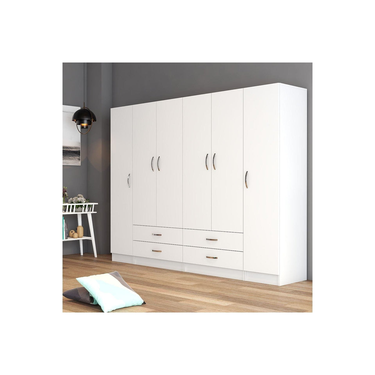 Dressing GRD0801, alb, PAL melaminat, cu 6 usi si 4 sertare, 240x46x182 cm