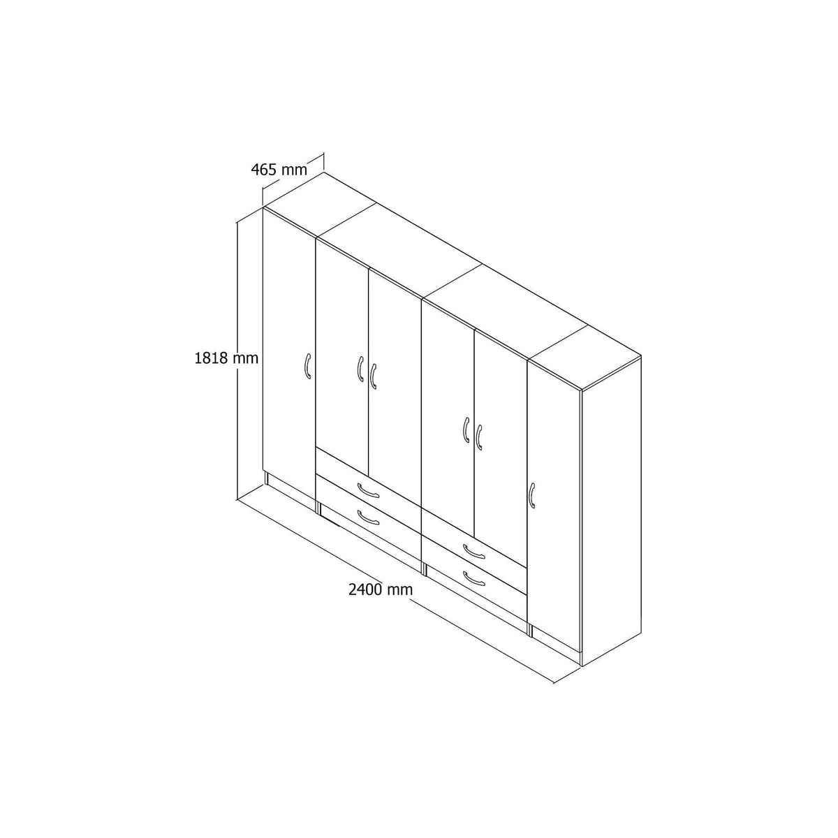 Dressing GRD0801, alb, PAL melaminat, cu 6 usi si 4 sertare, 240x46x182 cm