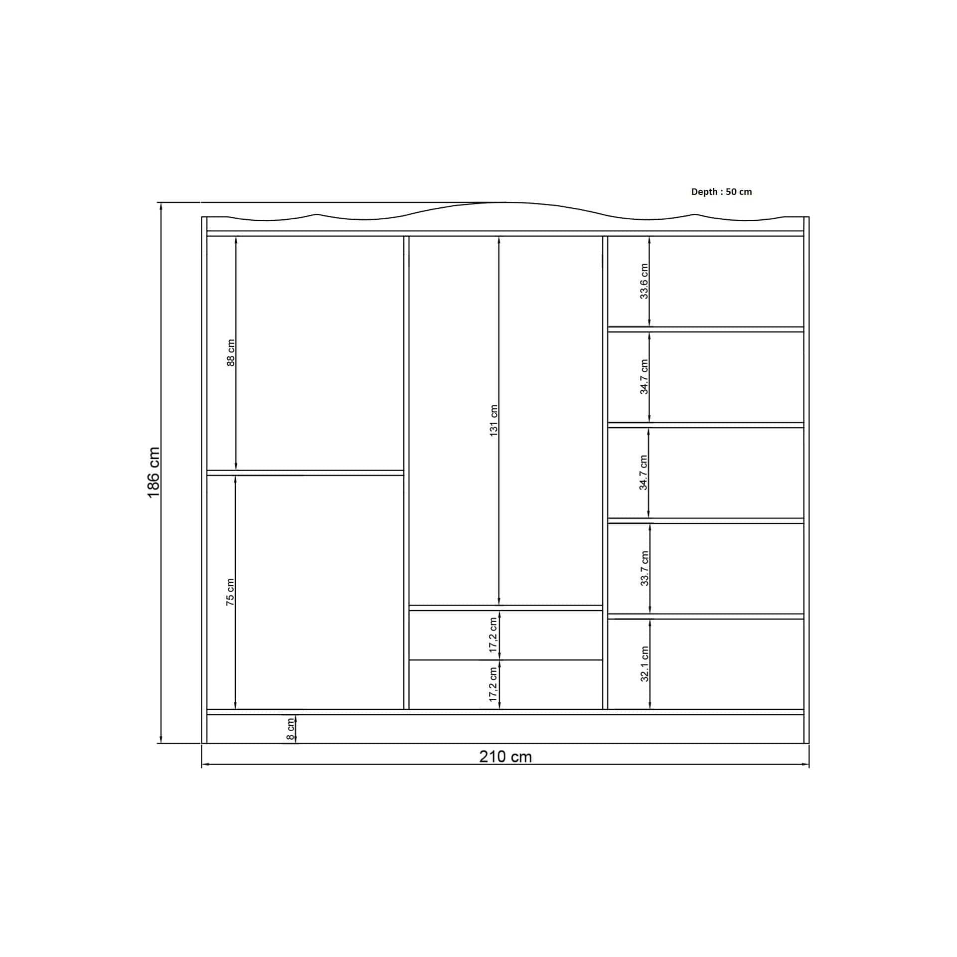 Dressing LAVINIA 006, alb, PAL melaminat, cu 6 usi si 2 sertare, 210x50x186 cm