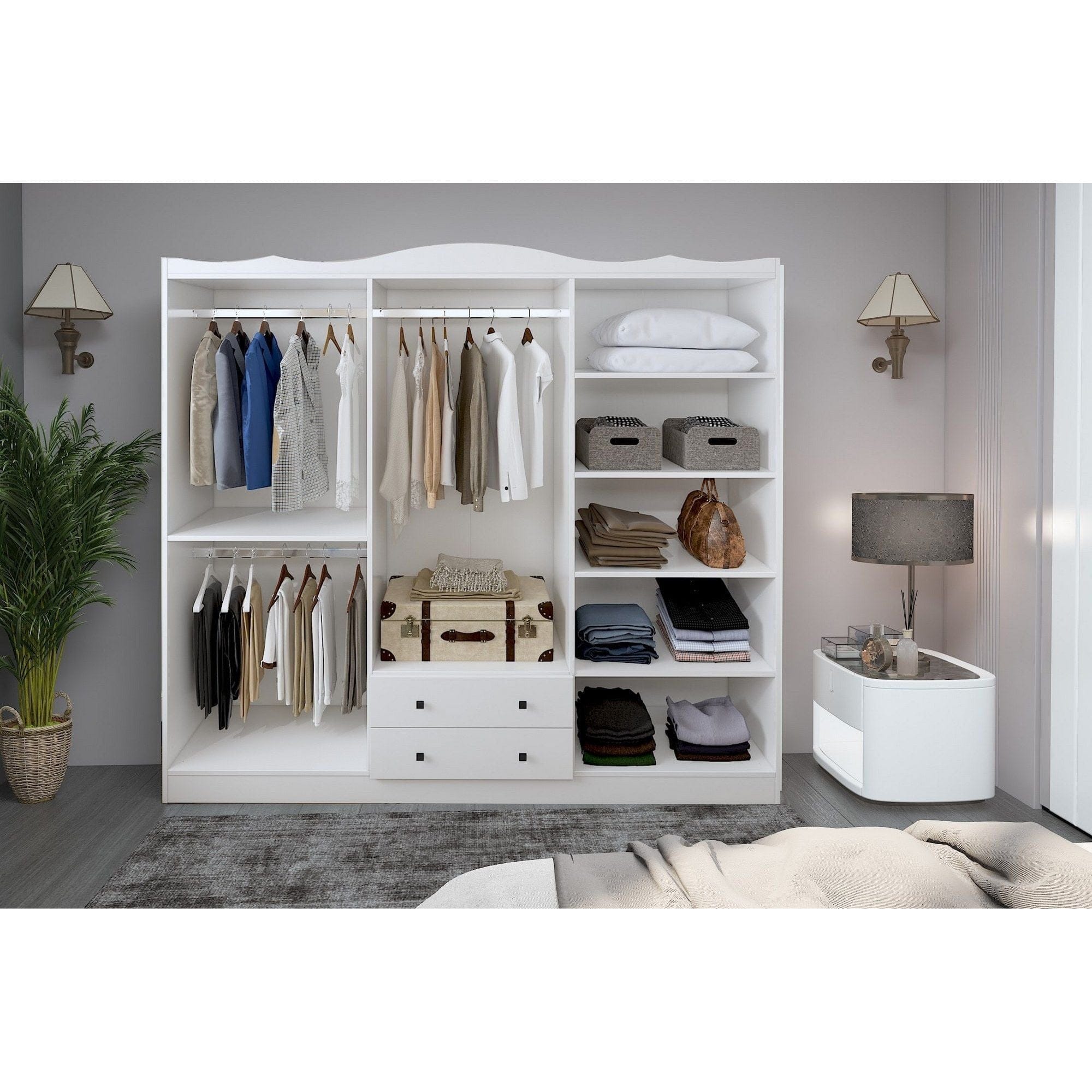 Dressing LAVINIA 006, alb, PAL melaminat, cu 6 usi si 2 sertare, 210x50x186 cm