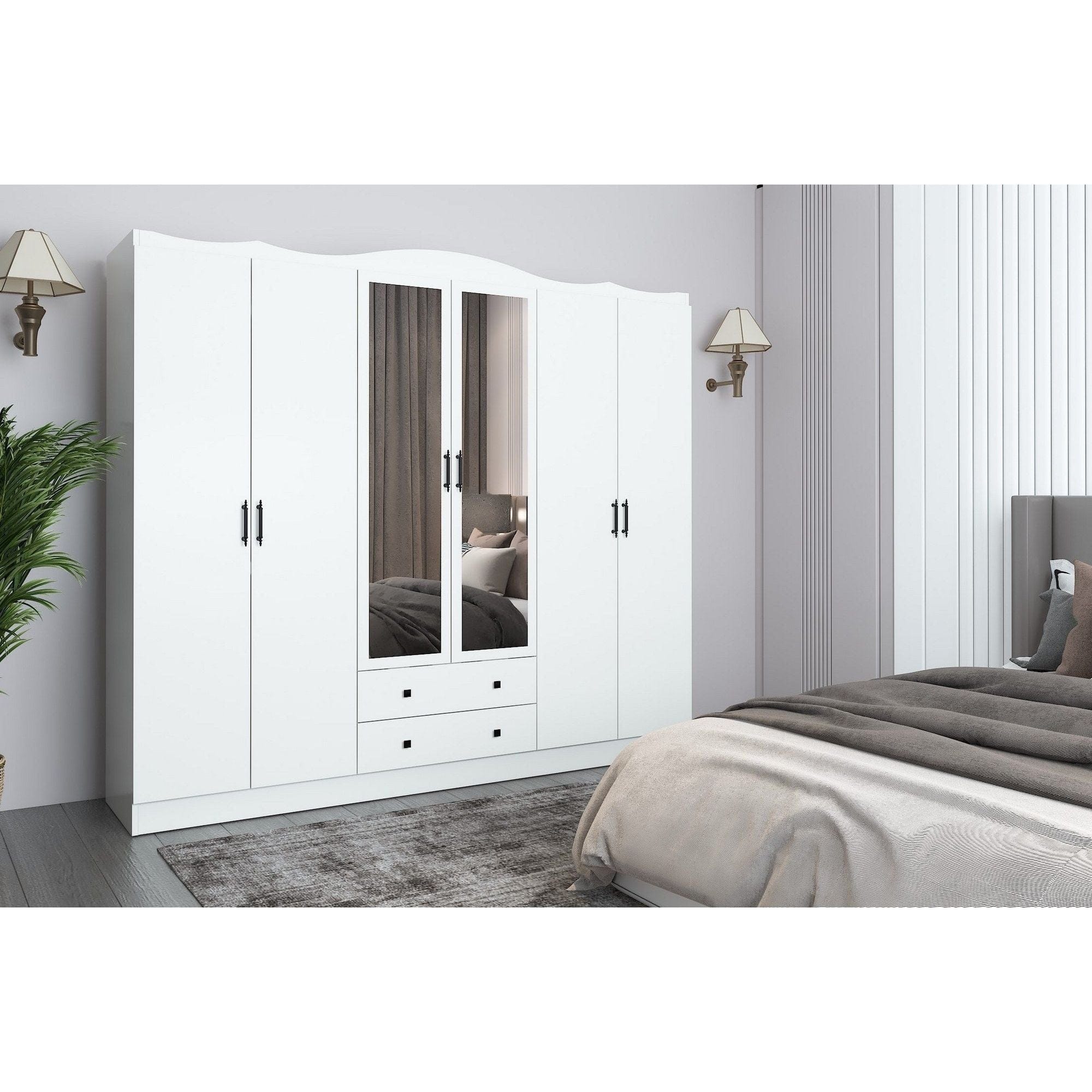 Dressing LAVINIA 006, alb, PAL melaminat, cu 6 usi si 2 sertare, 210x50x186 cm
